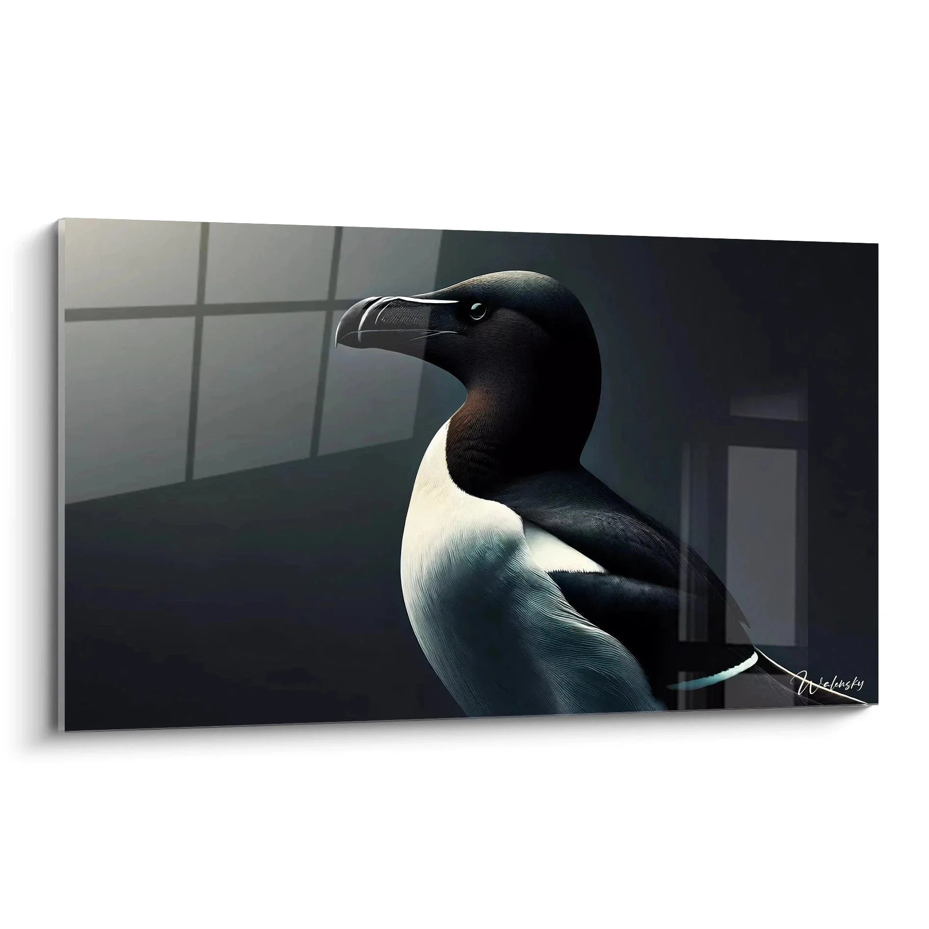 Elegantes Wandbild Pinguin in Schwarz-Weiß Fotografie für moderne Wanddekoration