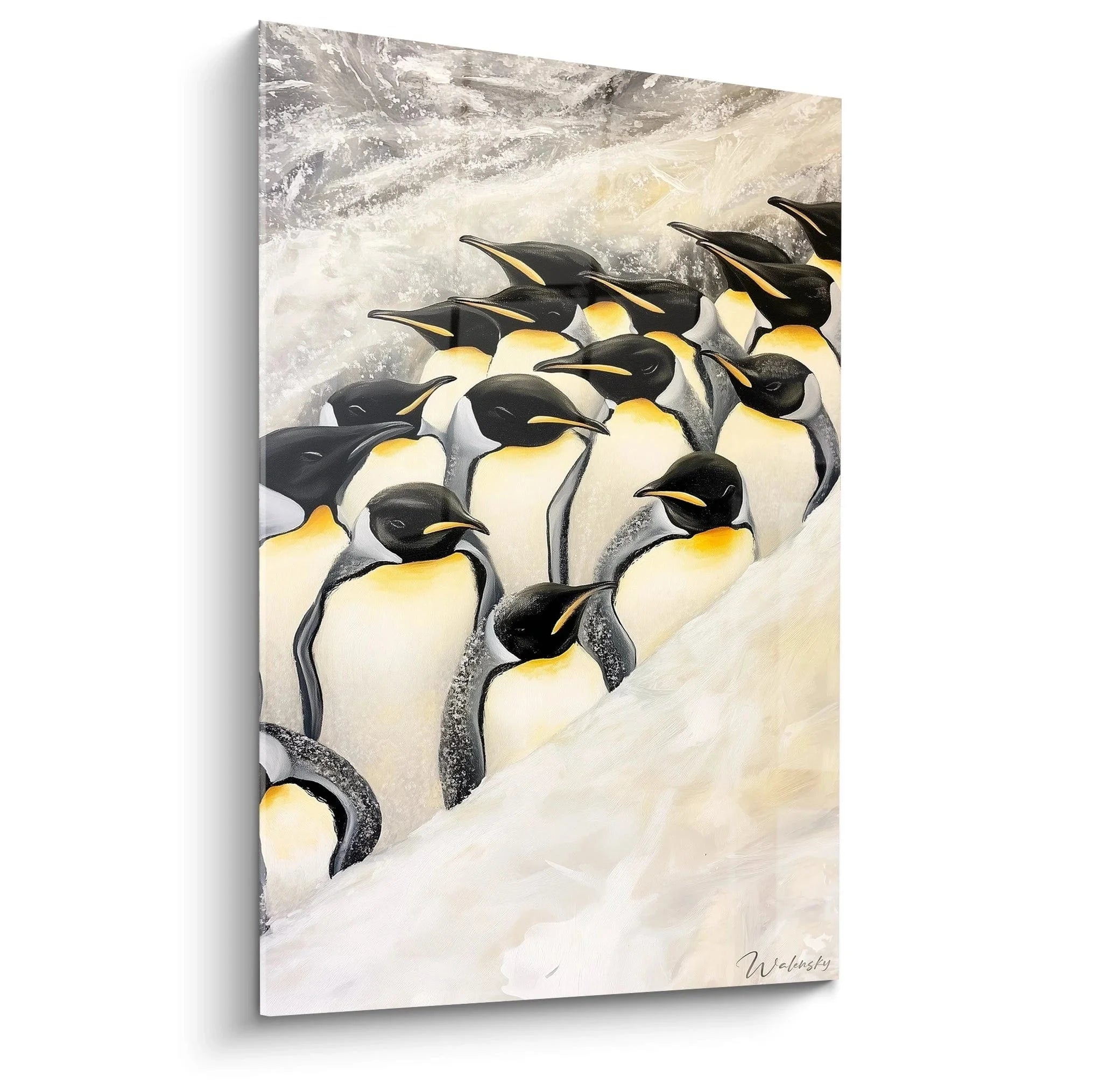 Wandbild Pinguinkolonie XXL zeigt majestätische Königspinguine auf schneebedecktem Terrain