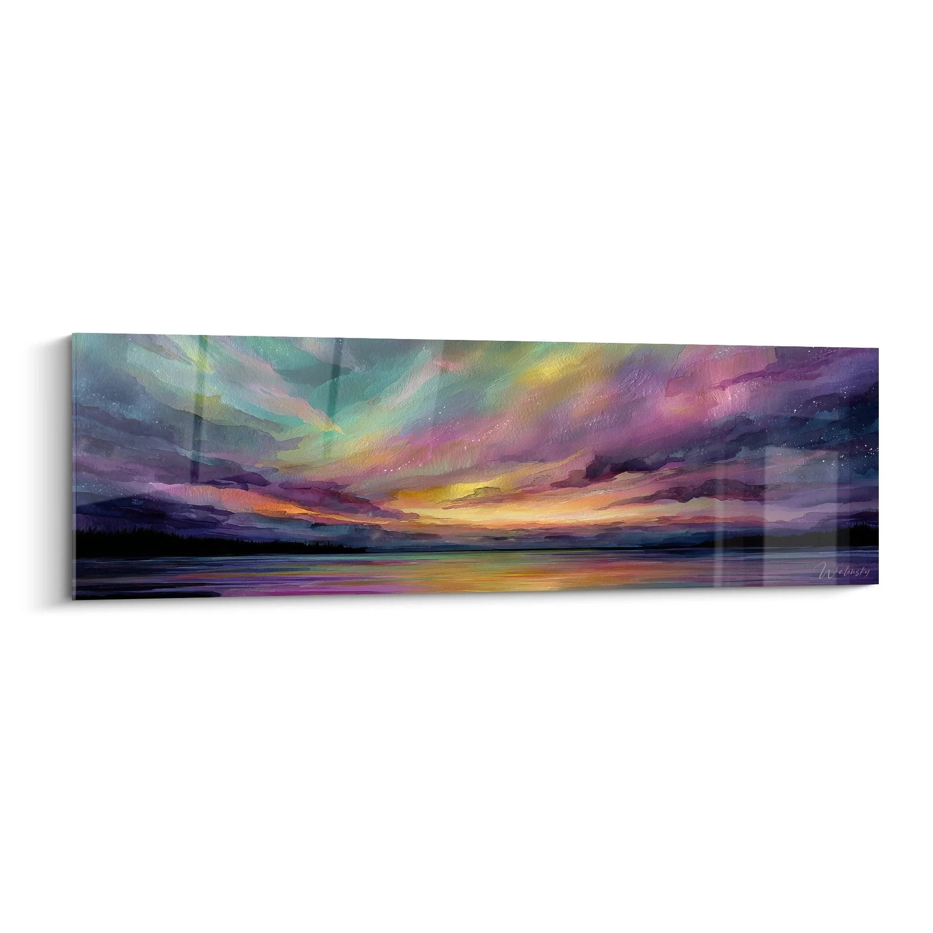 Wandbild XXL Polarlicht über Seelandschaft mit leuchtenden Aurora Farben - Edition Nordlicht Premium Kunstdruck