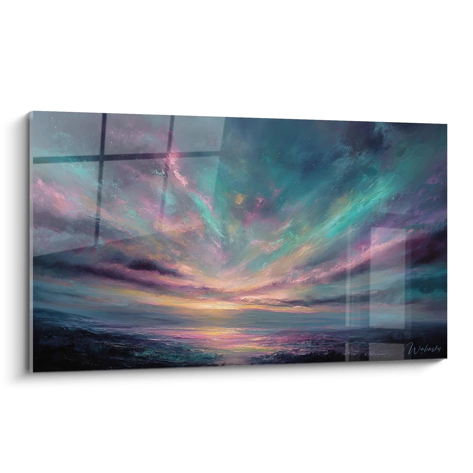 Wandbild Polarlichter mit magischen Aurora Borealis über mystischer Landschaft - Nordlicht Kunstdruck XXL