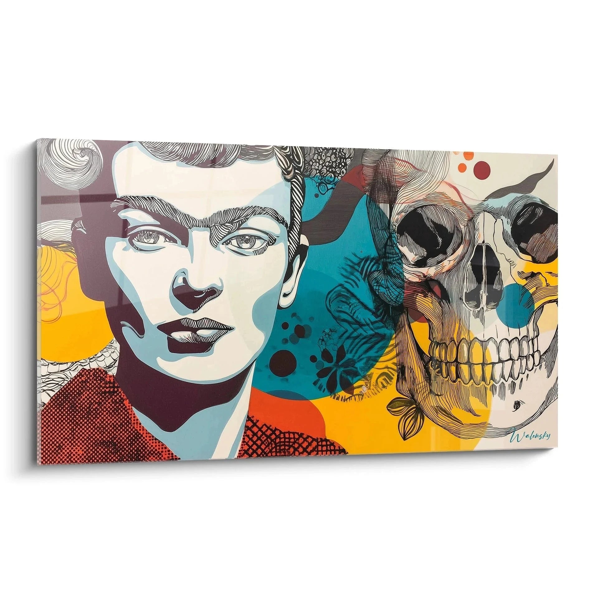 Wandbild Pop Art Vanitas mit Frau und Totenkopf in bunten Farben - Edition Vanitas moderne Kunst