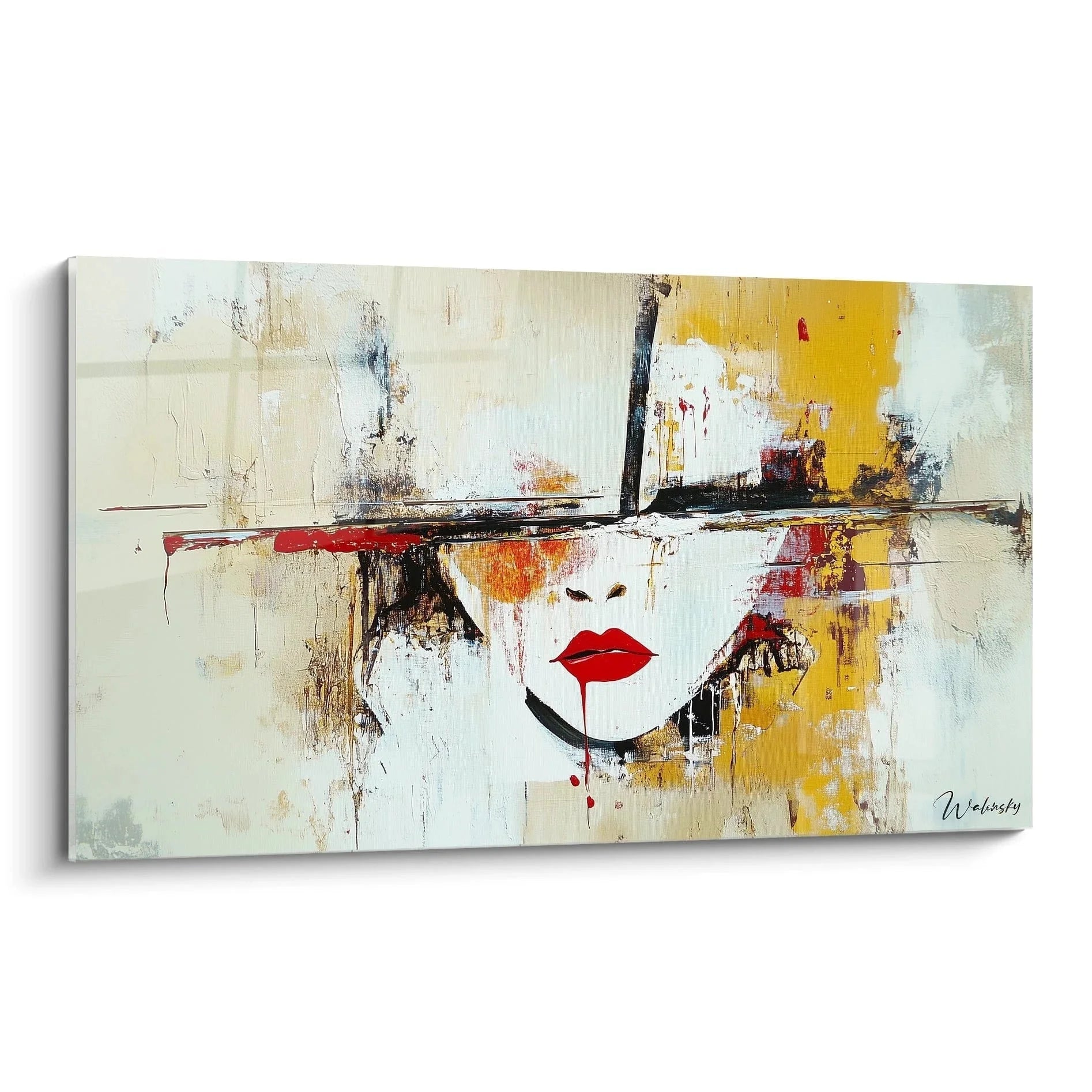 Wandbild Portrait Frau mit roten Lippen abstrakte Kunst moderne Wanddekoration XXL