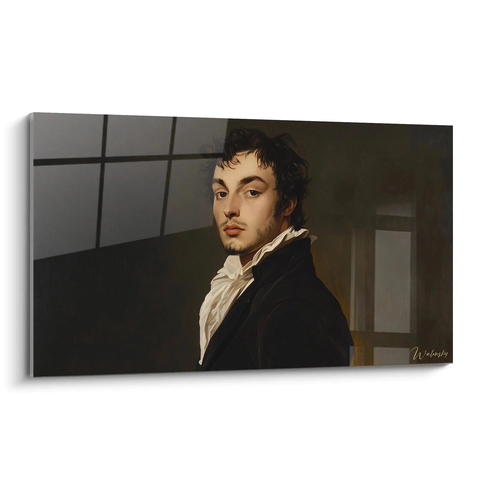 Wandbild Portrait junger Mann im Ingres Stil mit schwarzem Mantel und weißem Hemd