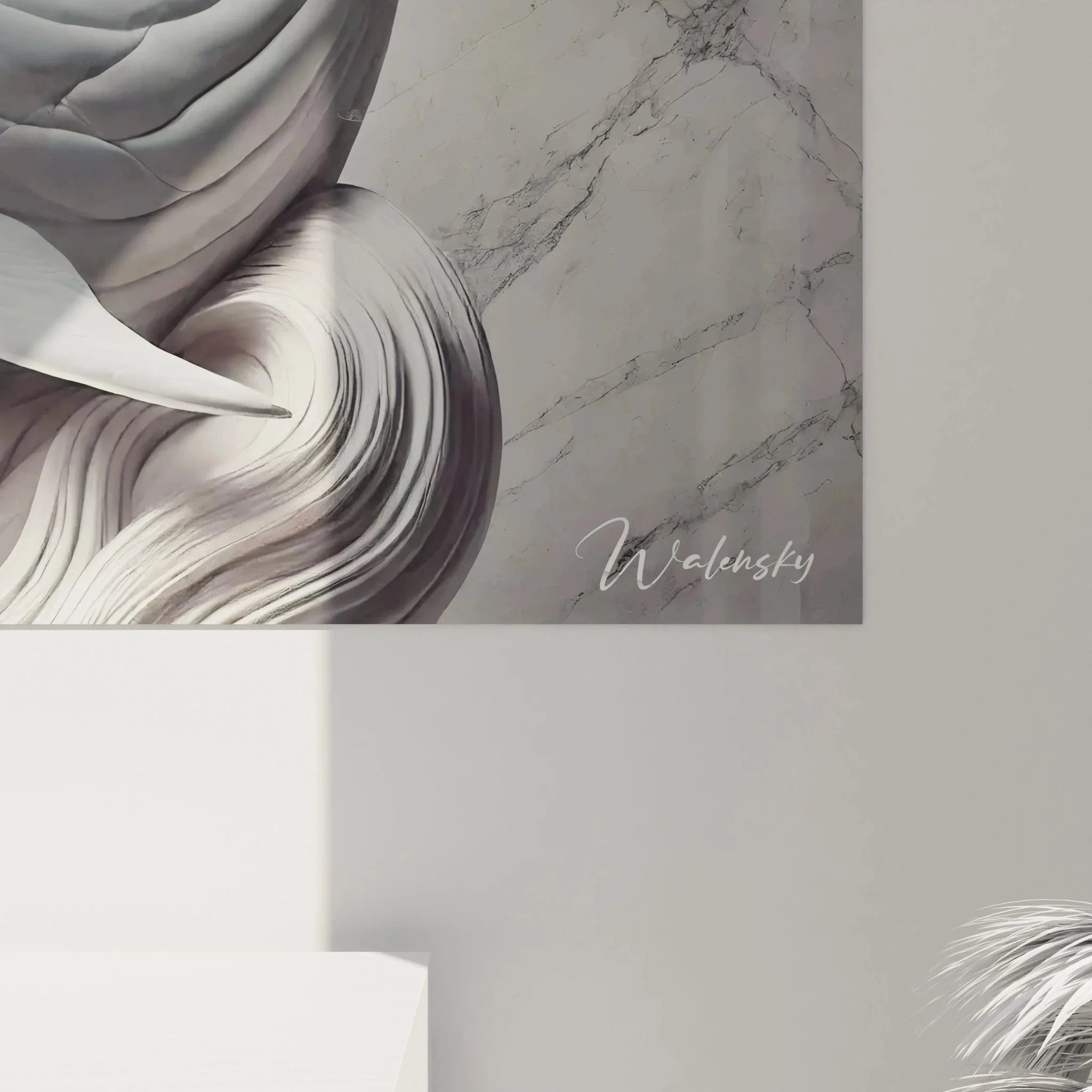 Gesamtansicht Wandbild Pottwal Skulptur - Maritime Wandkunst in elegantem Design für Wohnraumdekoration