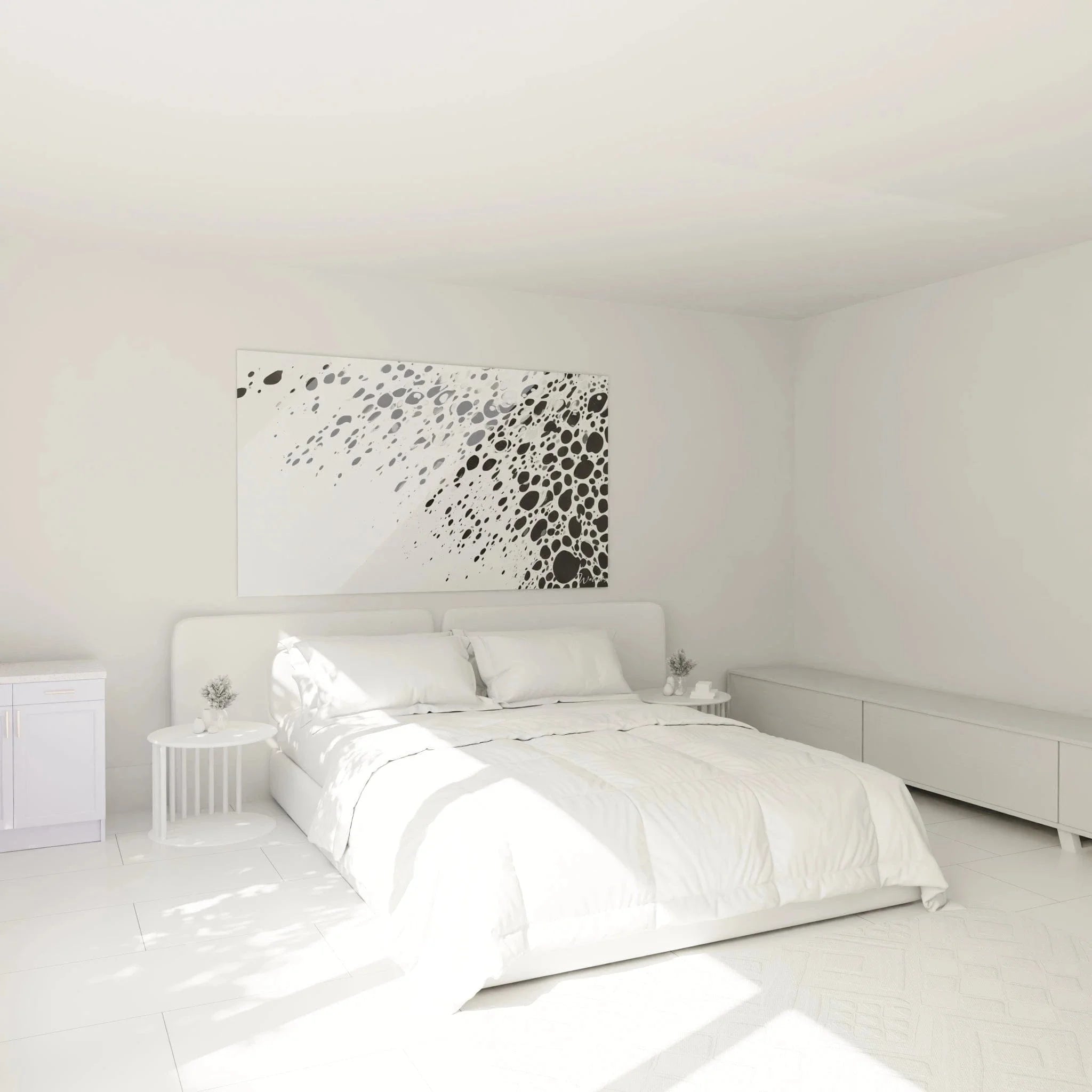 Wandbild Punktmuster Schlafzimmer Ambiente Schwarz-Weiß Dalmatiner Stil Wanddeko