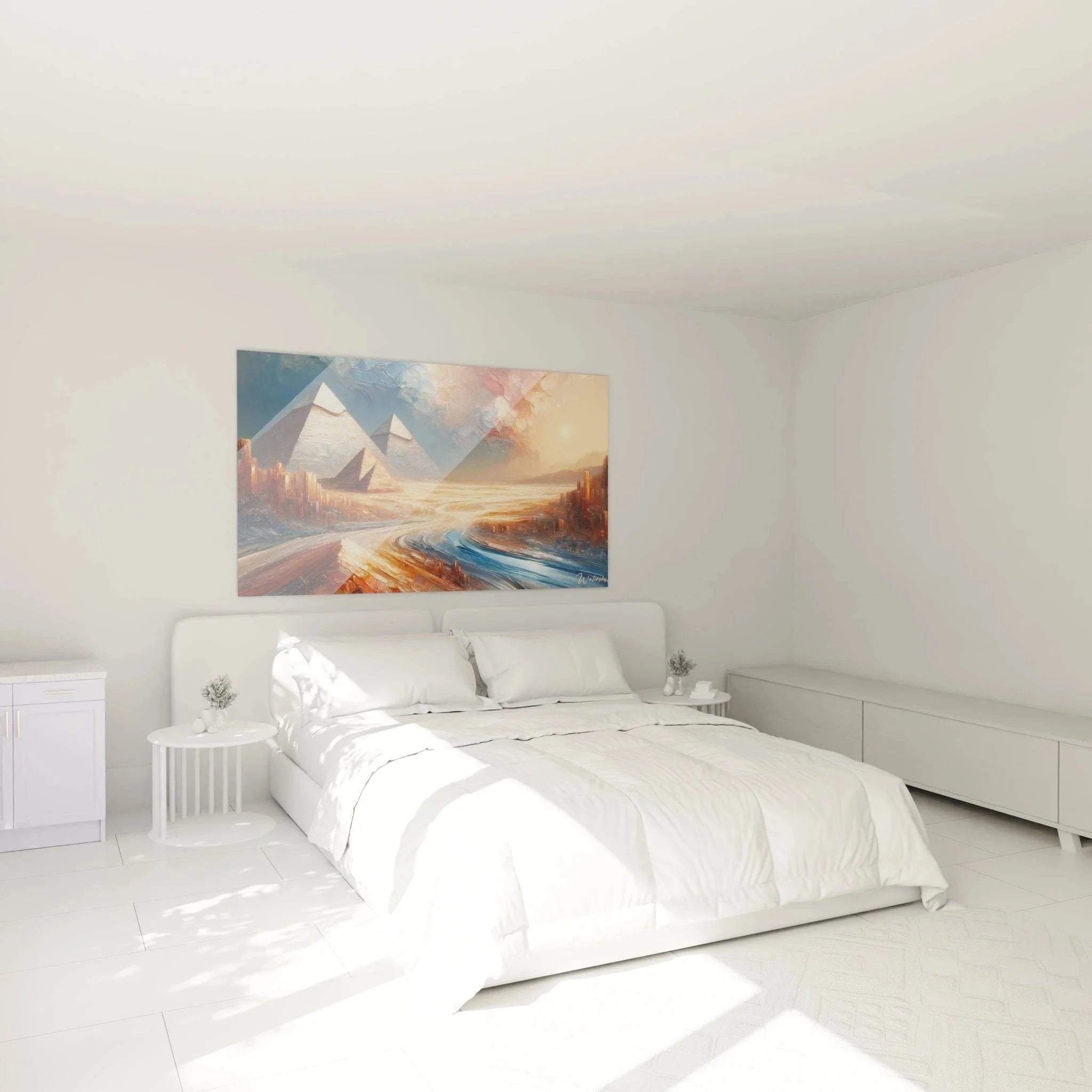 Wandbild abstrakte Pyramiden Wüste Schlafzimmer Ambiente moderne Raumgestaltung