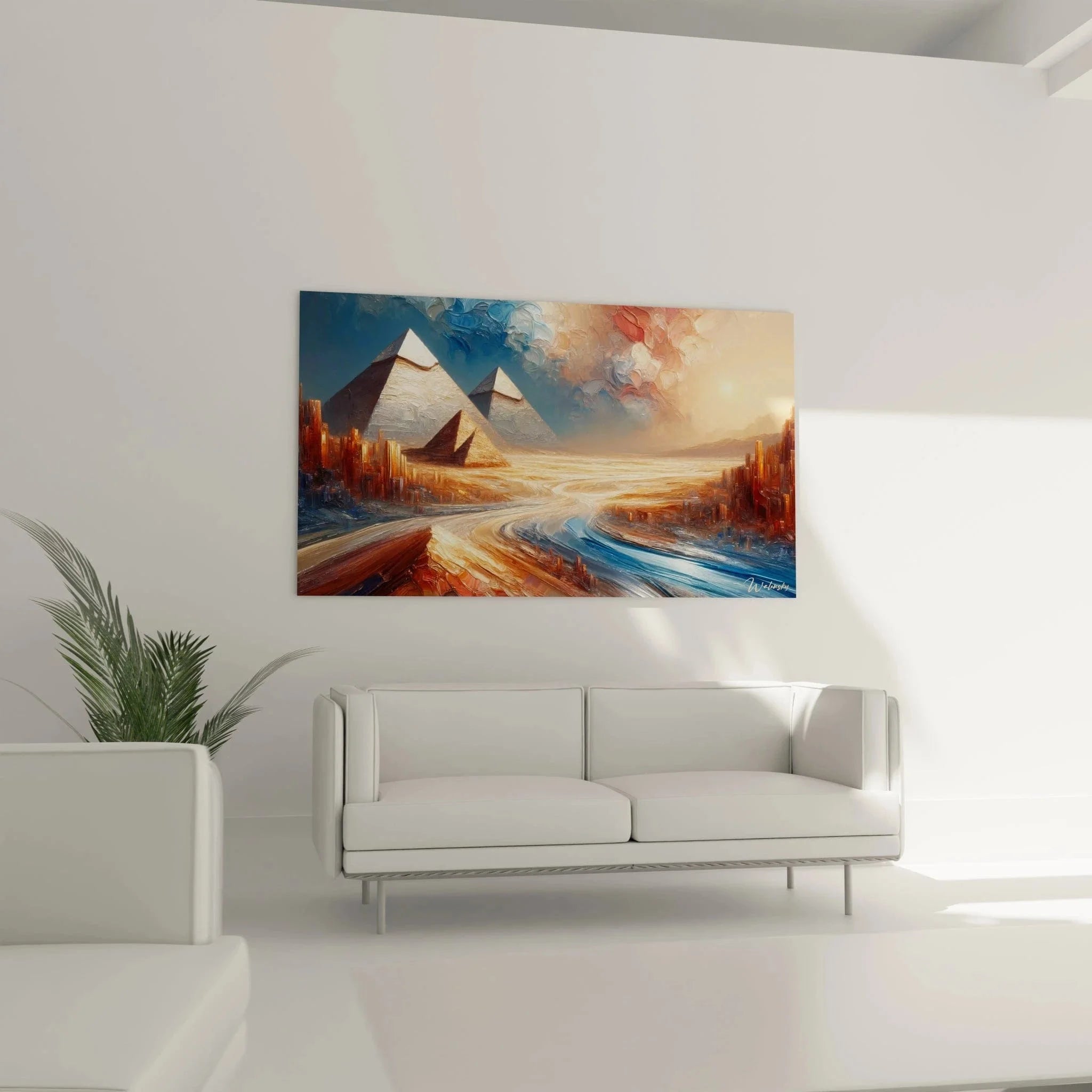 Nahaufnahme Wandbild Pyramiden abstrakte Details futuristische Strukturen Farbverläufe