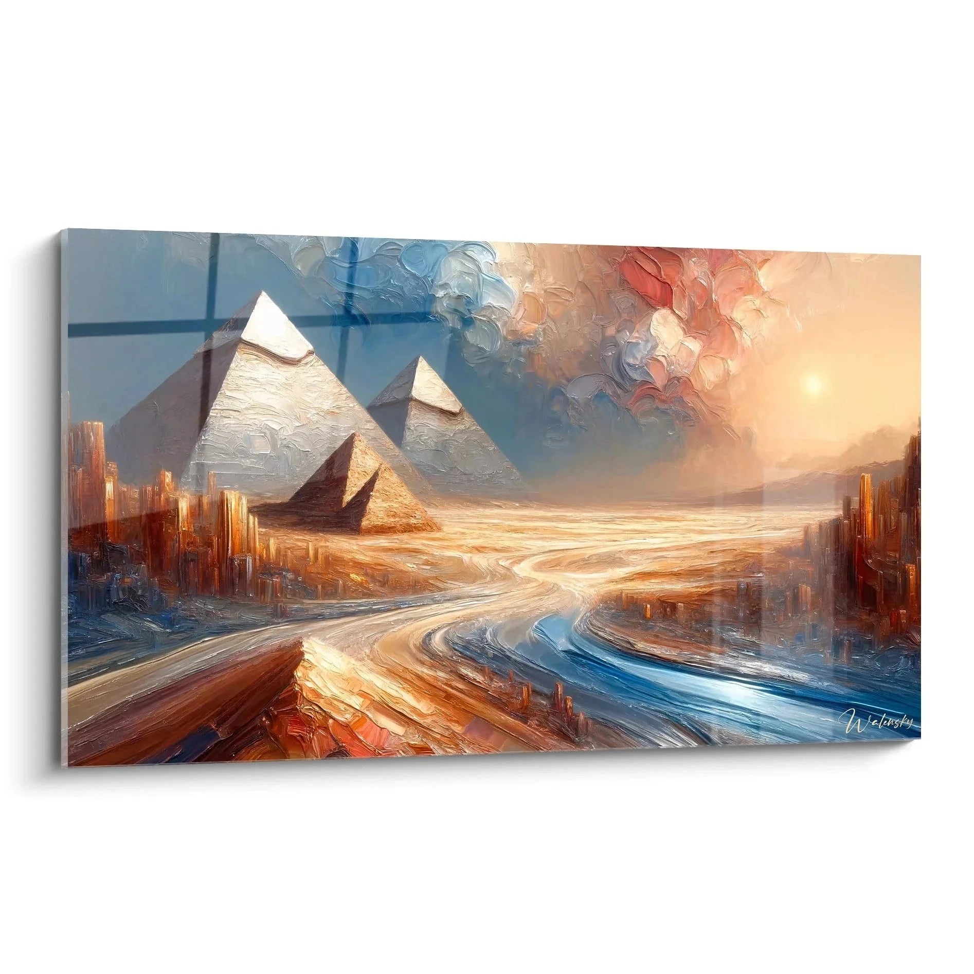 Wandbild Pyramiden futuristische Wüstenlandschaft abstrakte Kunst moderne Wanddekoration XXL