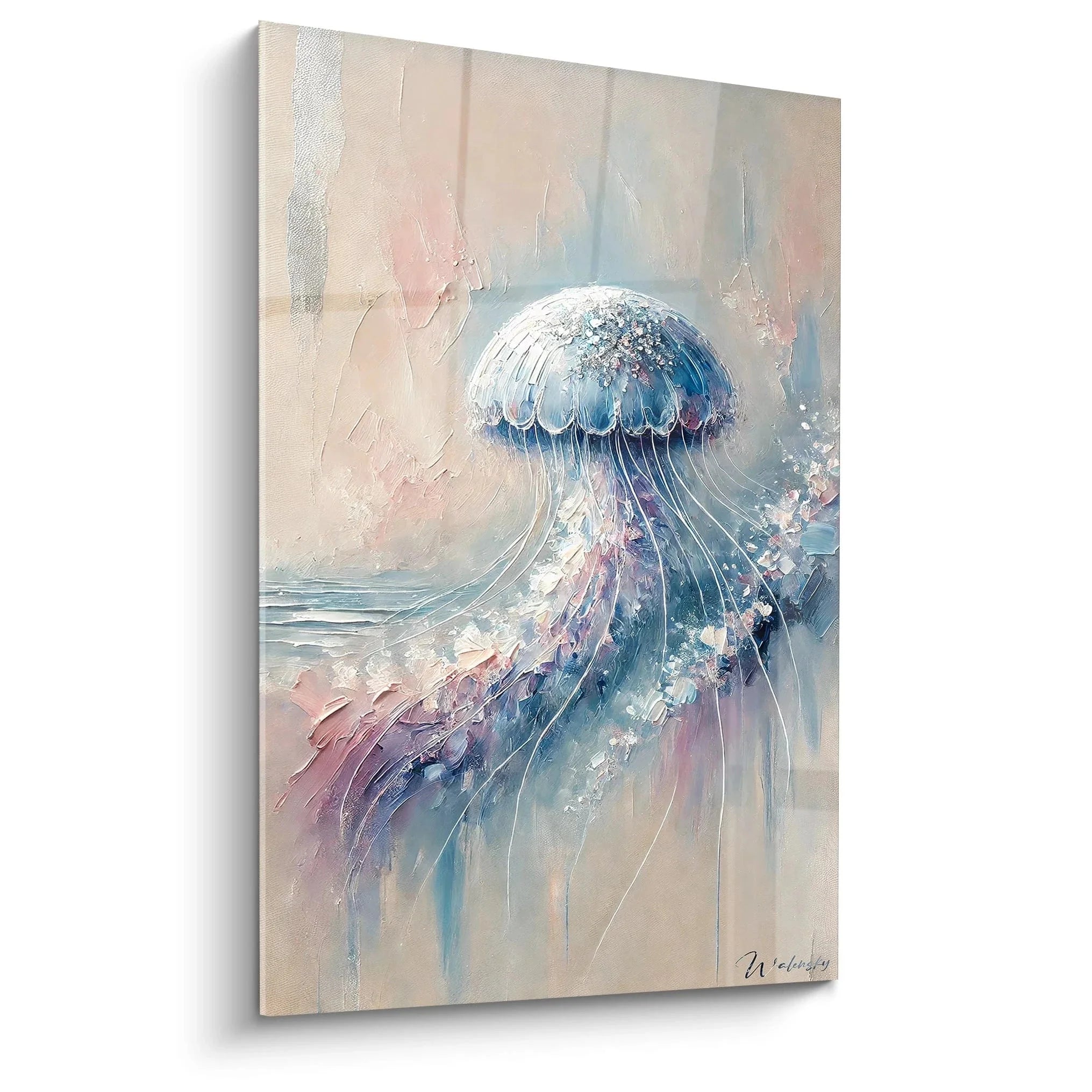 Wandbild Qualle ethereal ocean abstrakte Meereskunst in Blau Rosa Tönen für Wanddekoration