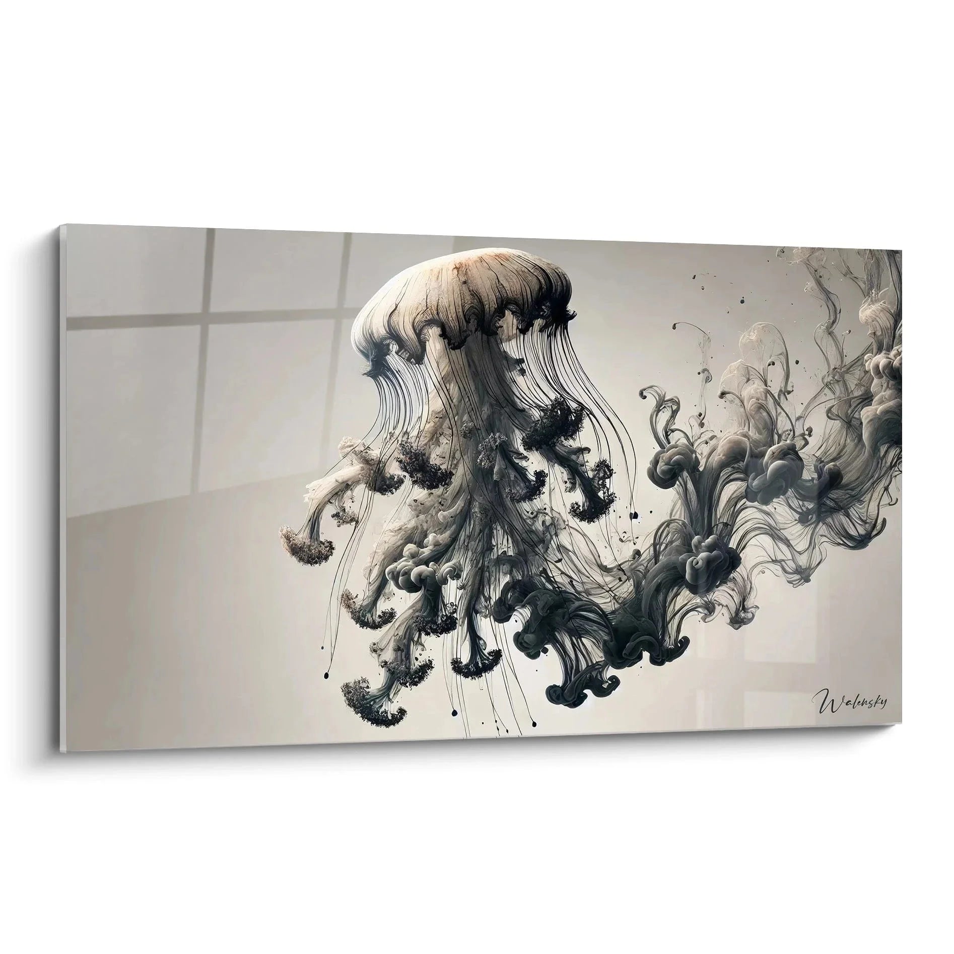 Wandbild Qualle schwarz-weiß mit mystischen Tentakeln für moderne Wanddekoration Edition qualle