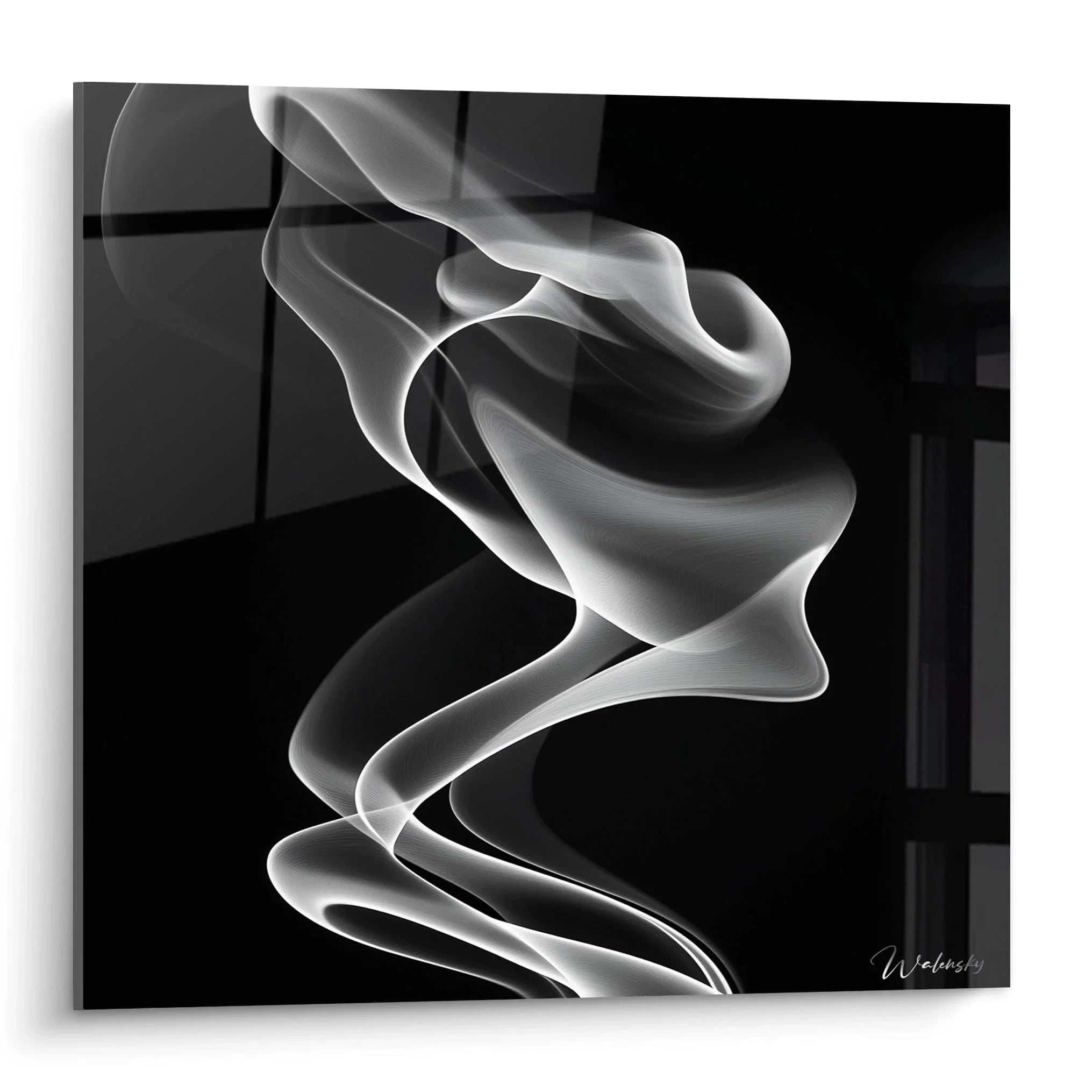 Elegantes Wandbild mit fließenden Rauchformen in Schwarz-Weiß, abstrakte Wandkunst für moderne Einrichtung