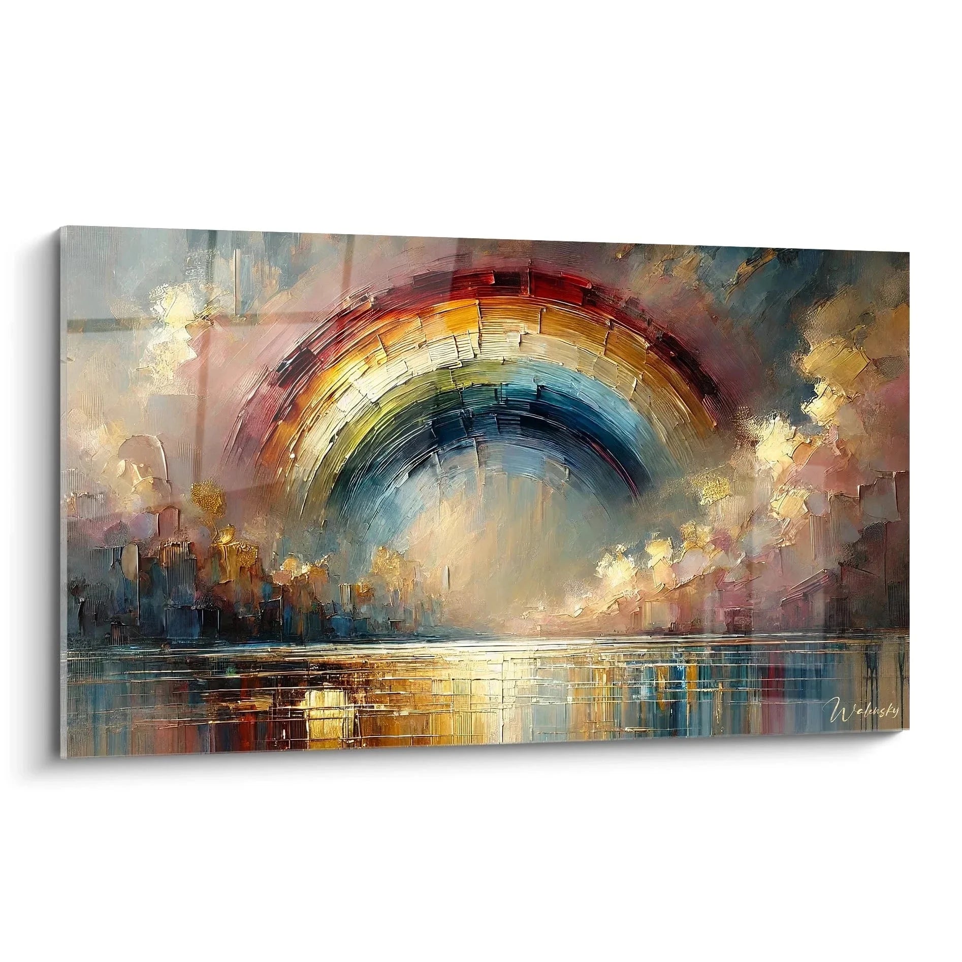 Wandbild Regenbogen abstrakt mit dramatischen Wolken und Wasserspiegelung - Edition Himmel