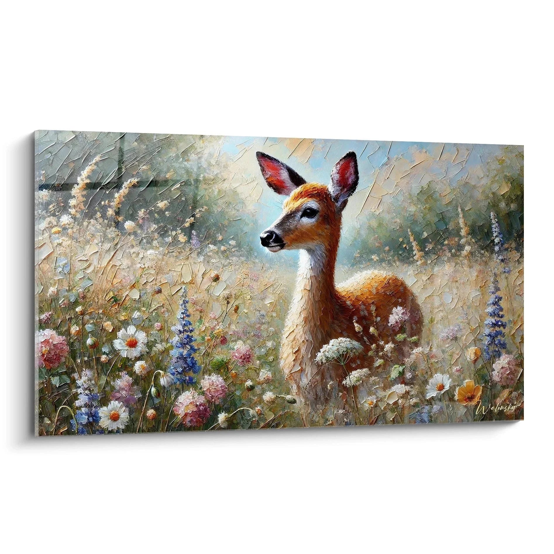 Wandbild Reh in bunter Blumenwiese impressionistischer Stil Kunstdruck Natur