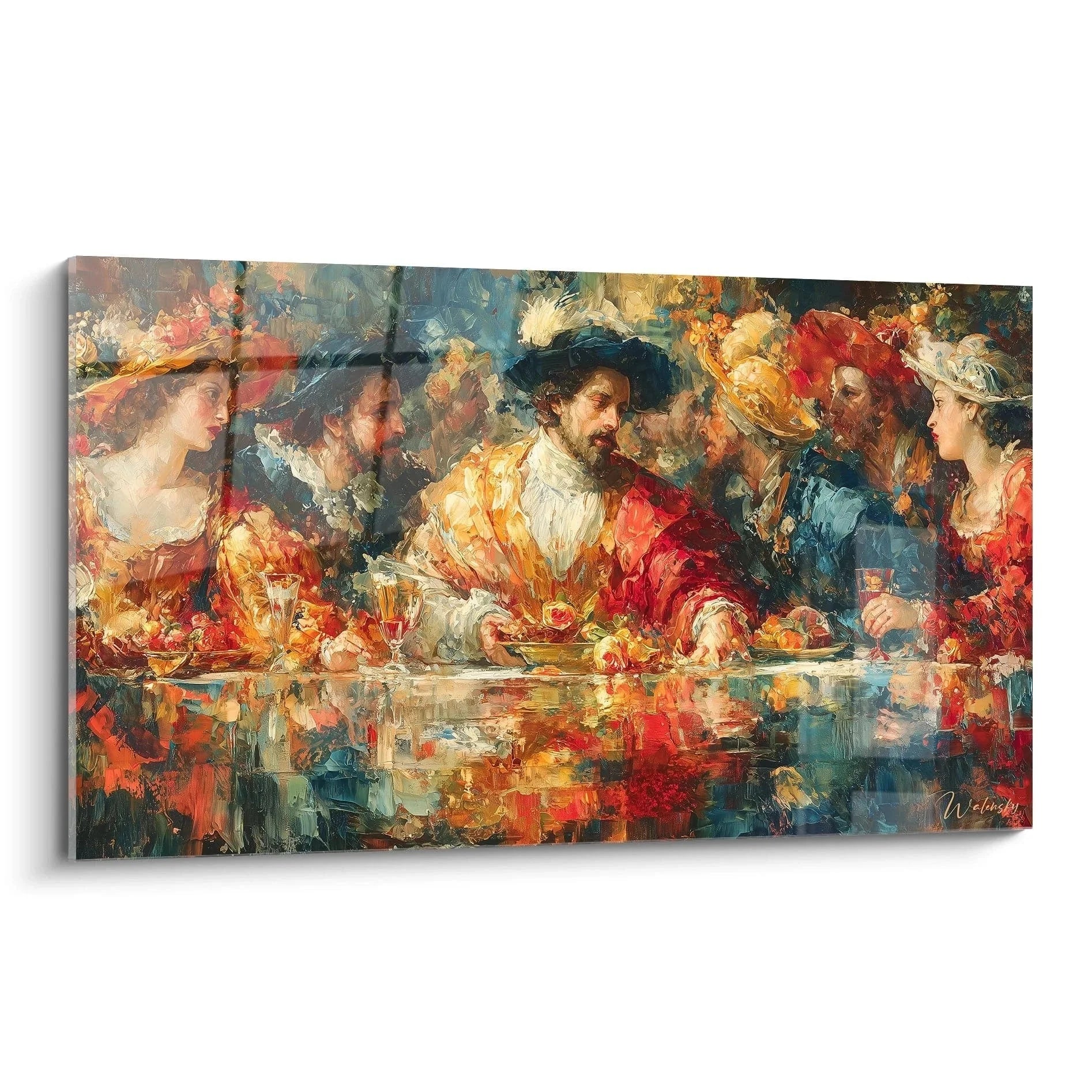 Wandbild Renaissance Festmahl mit Tafelrunde in prächtigen Kostümen - Edition Renaissance Kunstdruck