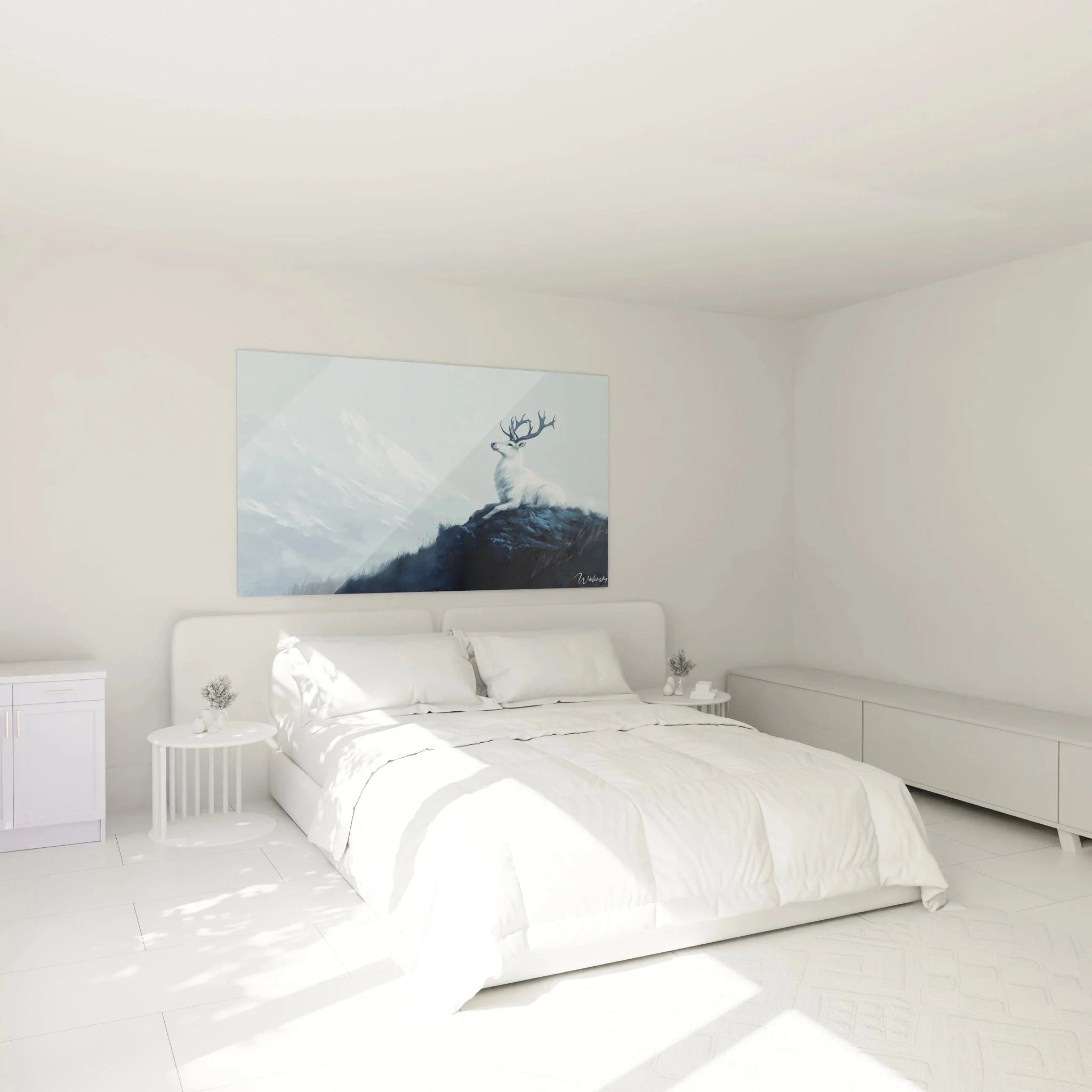 Wandbild Rentier Winterlandschaft als Schlafzimmer Dekoration, nordische Wandkunst