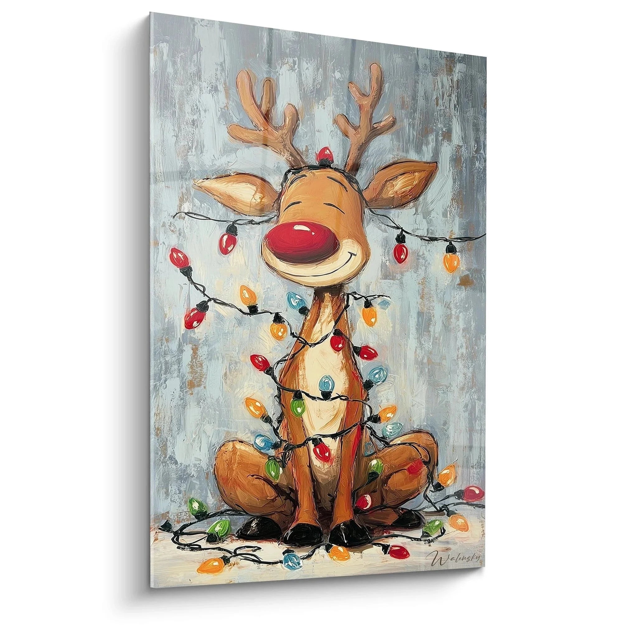 Wandbild Rentier mit bunten Weihnachtslichtern - Festliche Weihnachtsdekoration für die Wand