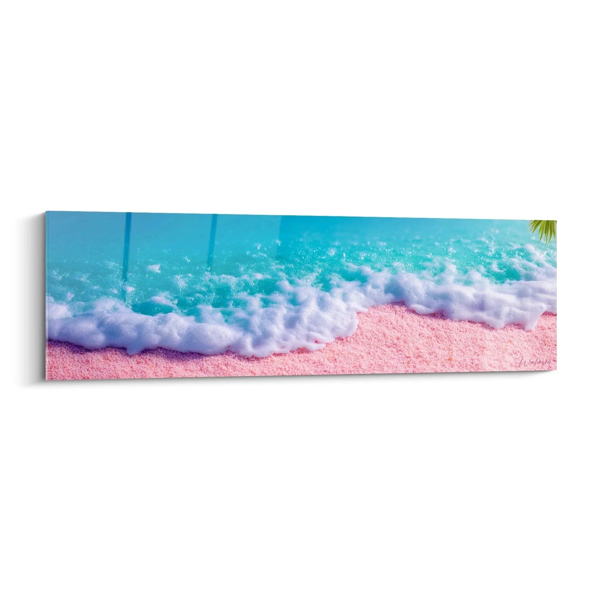 Wandbild Rosa Strand mit türkisfarbenen Wellen und pinkem Sand - Edition Sommer Strandmotiv
