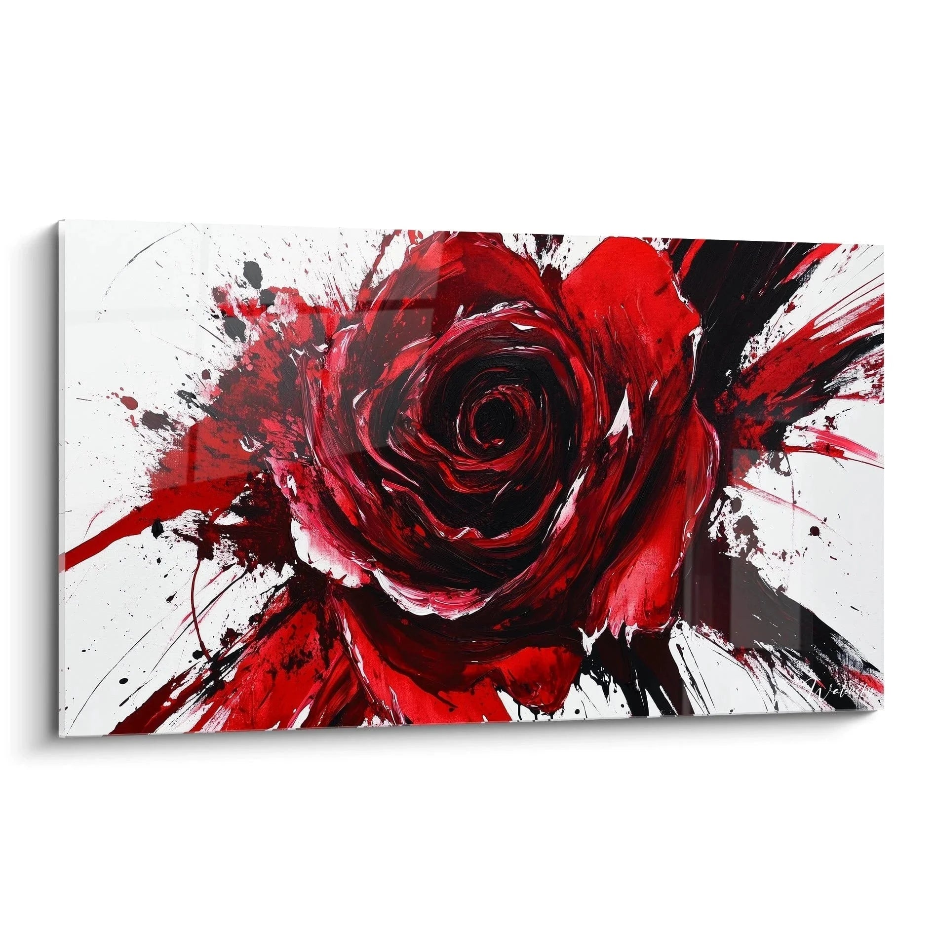 Wandbild Rose abstrakt in Rot und Schwarz - Moderne Rosenkunst als XXL Leinwandbild