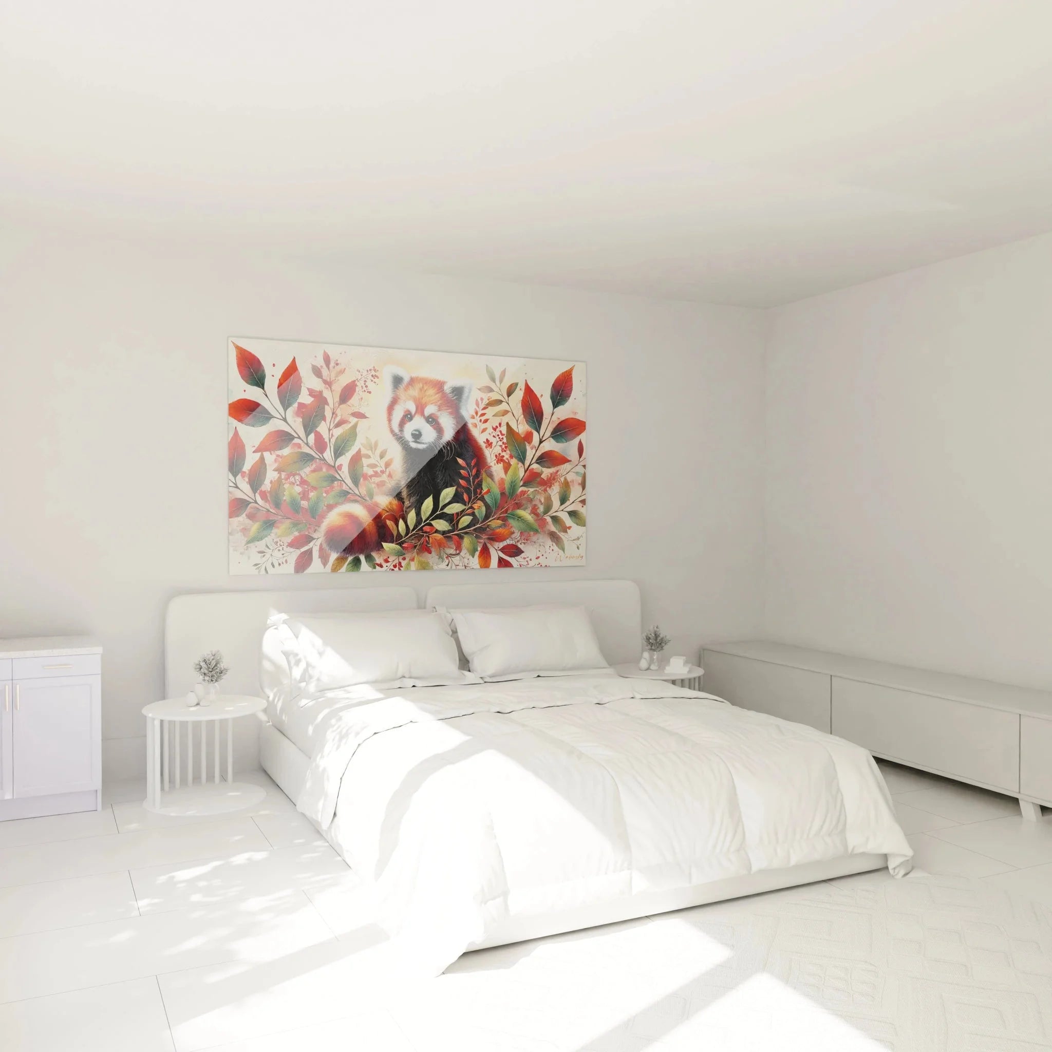 Wandbild Roter Panda Herbstmotiv als Schlafzimmer-Dekoration in warmen Farbtönen