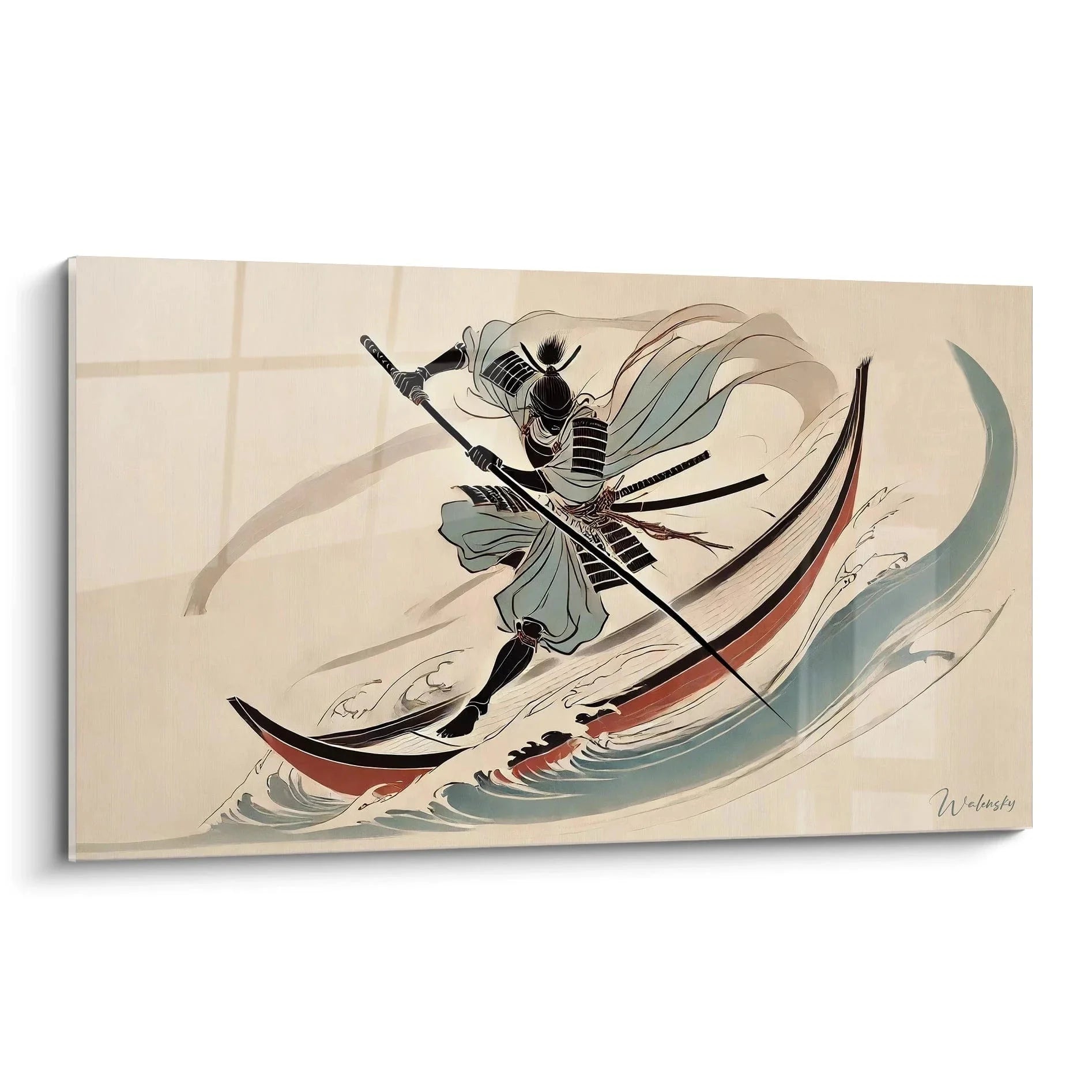 Dynamisches Wandbild Samurai Kämpfer mit Schwertern in traditioneller Rüstung, asiatische Kampfkunst Wanddekoration