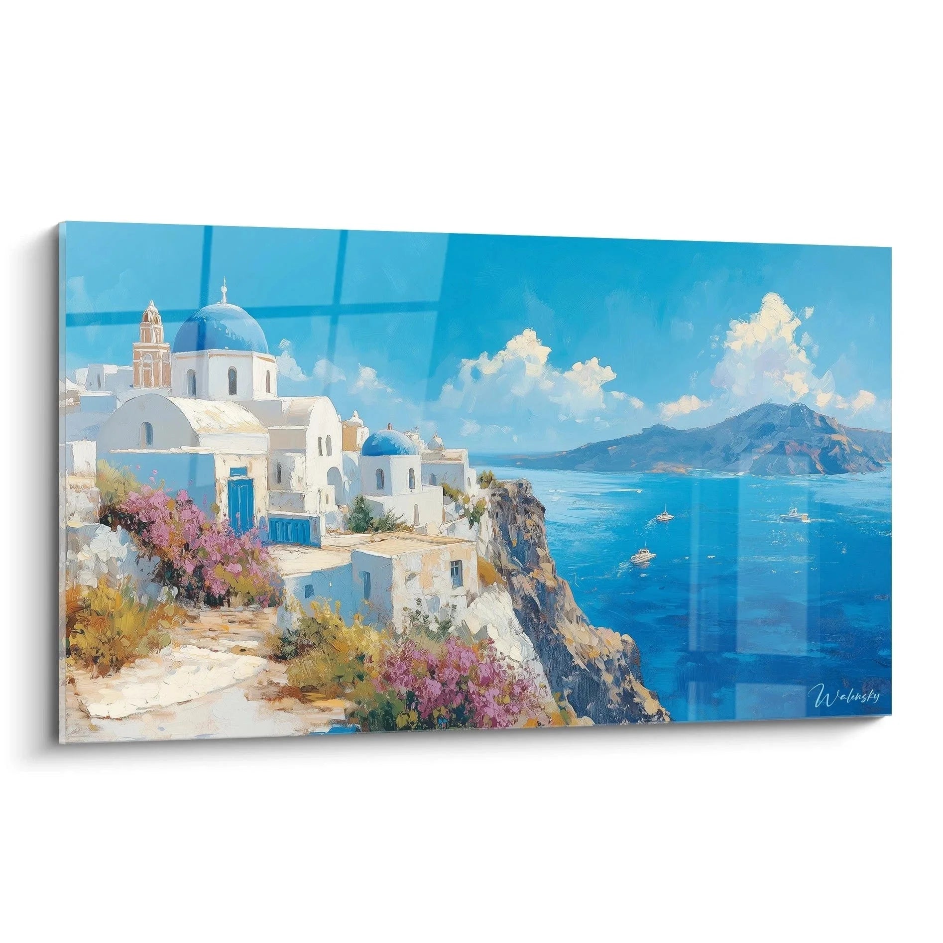 Wandbild Santorini Meerblick mit weißer griechischer Architektur und blauem Mittelmeer