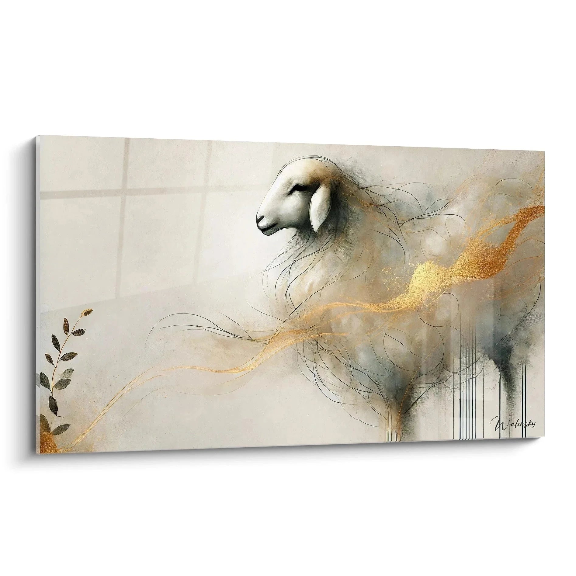 Abstraktes Wandbild Schaf mit goldenen Akzenten und modernem Design - Edition Schaf Wandkunst