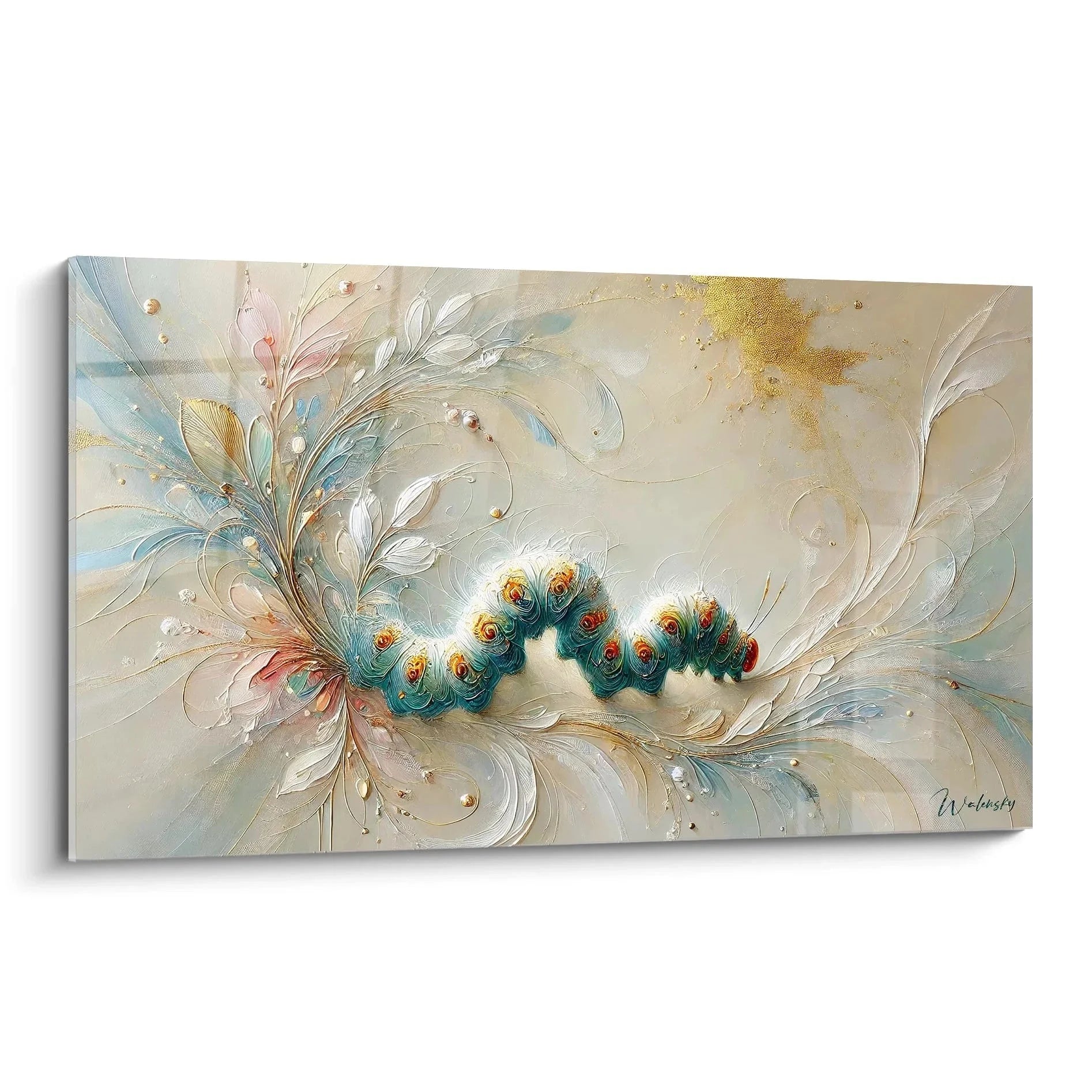 Wandbild Schmetterlinge abstrakt in goldenen Tönen mit floralen Ornamenten - Insekten Kunstdruck XXL