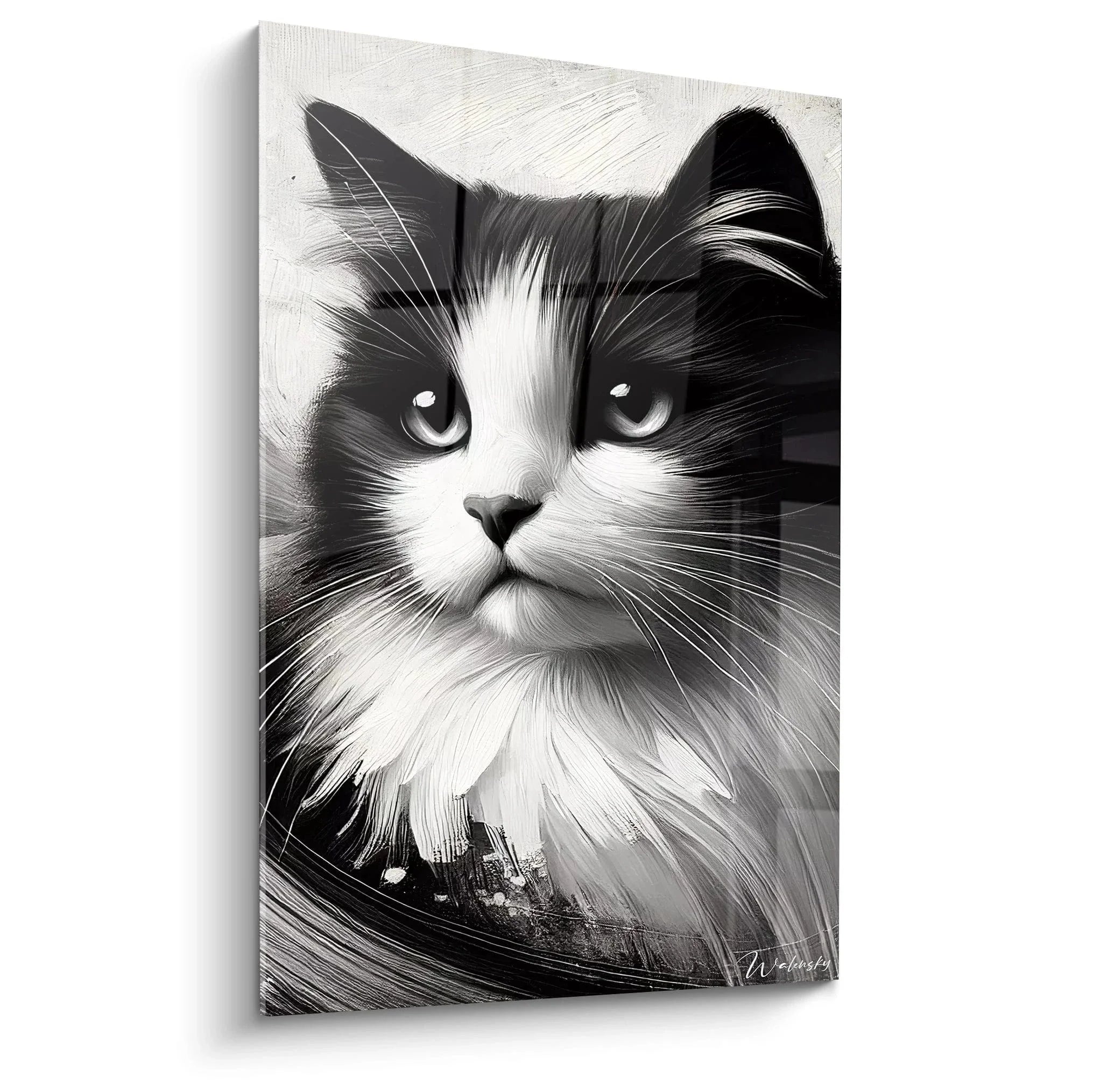 Elegantes Wandbild schwarz-weiße Tuxedo-Katze Portrait in Premium Qualität für moderne Wanddekoration