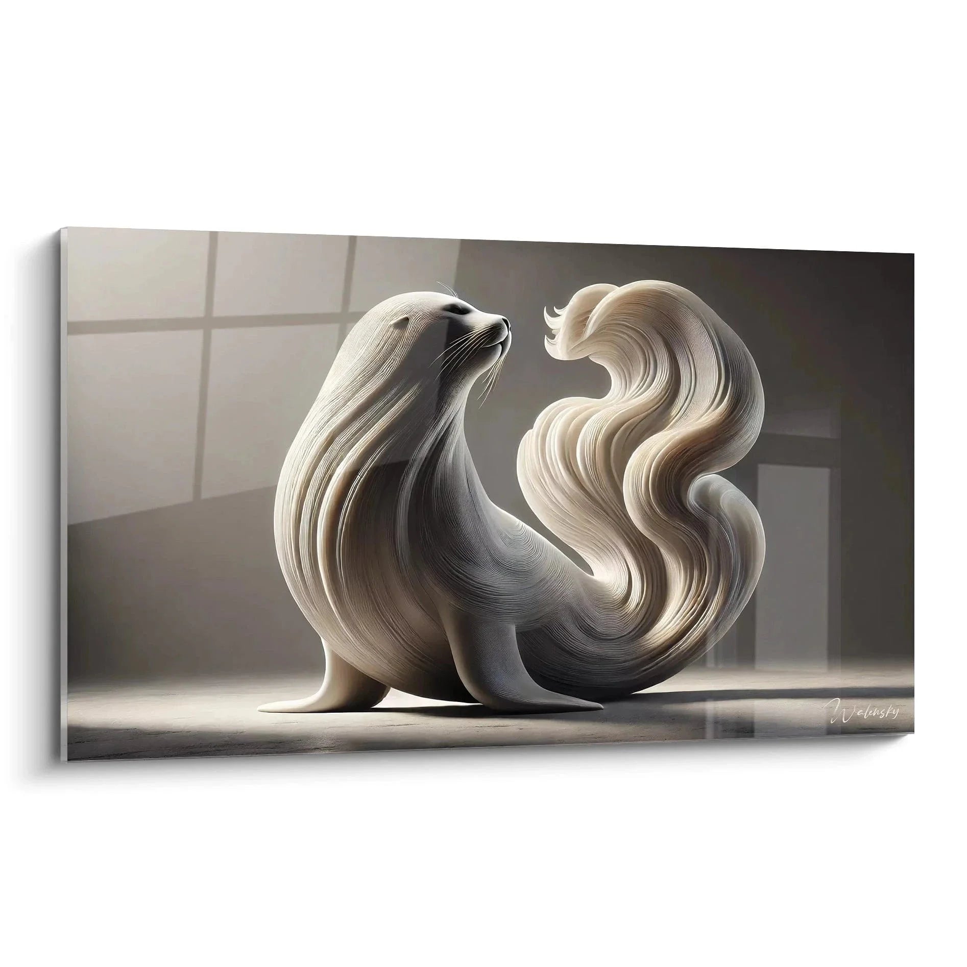 Modernes Wandbild Seehund mit fließenden Konturen in Beigetönen - Edition Robbe