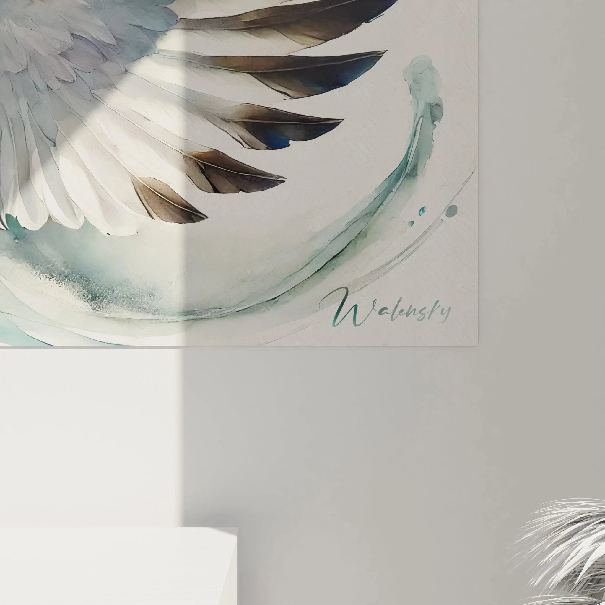 Gesamtansicht Wandbild Seevogel - Fliegende Möwe Kunstdruck in eleganter Wohnraumgestaltung