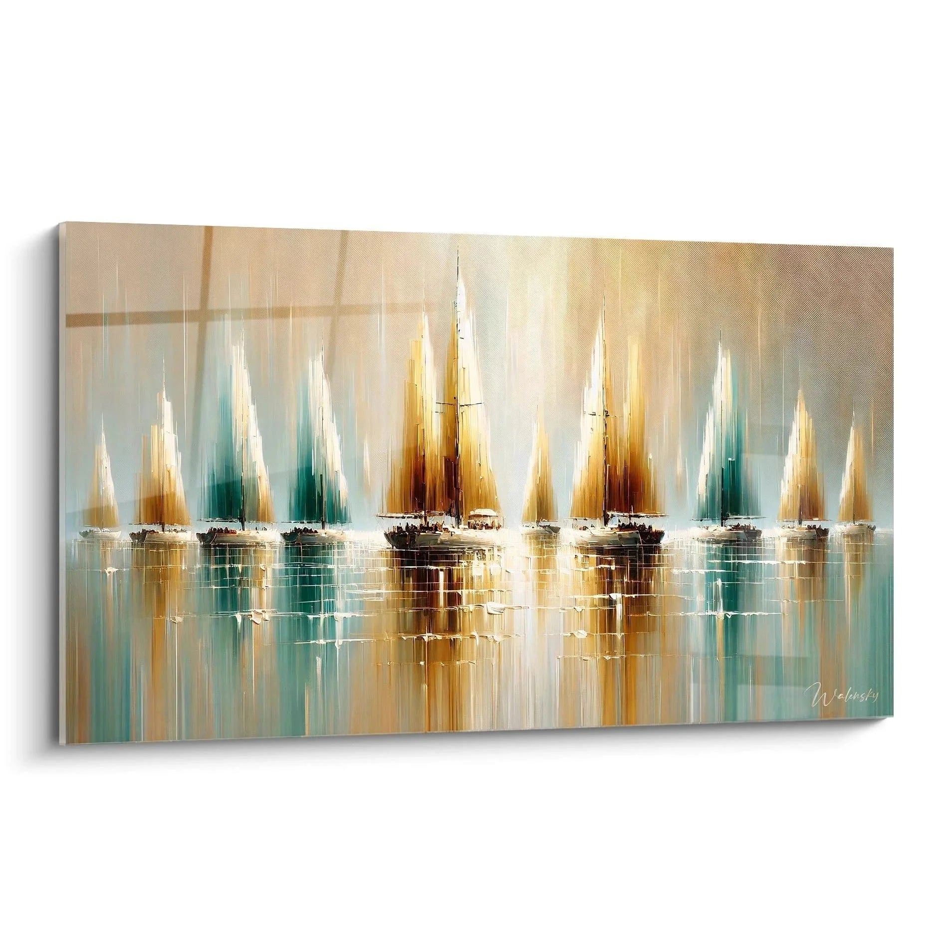Wandbild Segelboote expressionistisch golden türkis maritime Leinwand XXL Edition Expressionismus