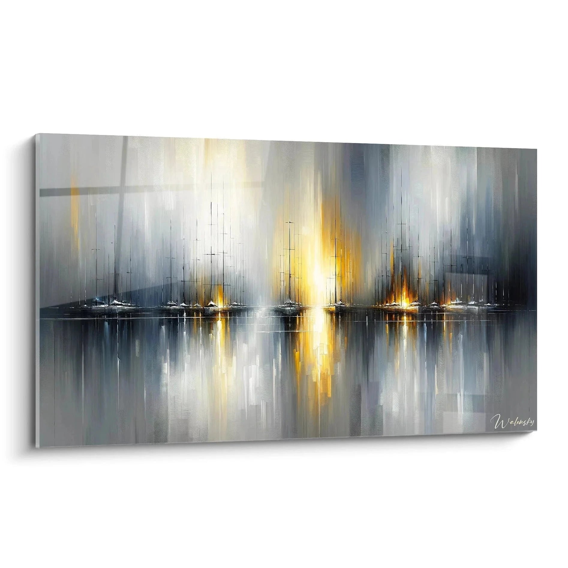Wandbild Segelboote Marina mit goldenem Licht und Spiegelungen im Hafen