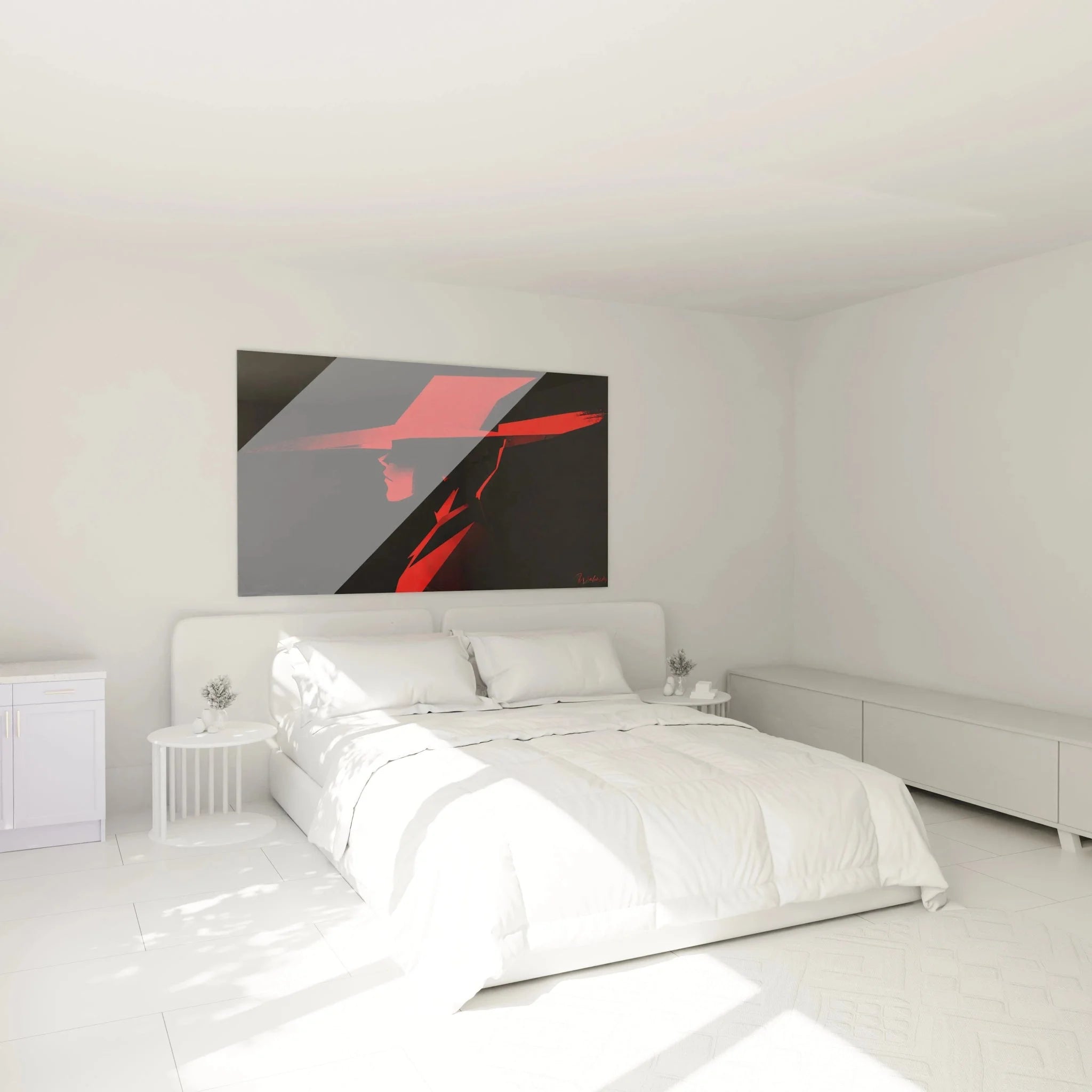 Wandbild Silhouette Schatten in modernem Schlafzimmer - dunkle Wandkunst Raumgestaltung XXL