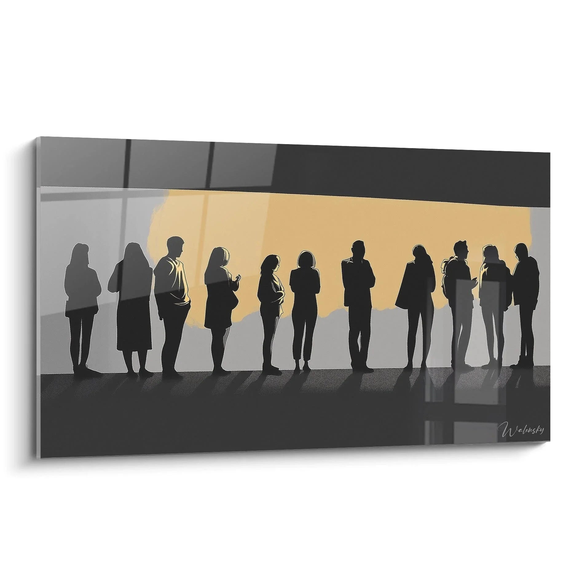 Wandbild Silhouetten Menschen Warteschlange goldenes Licht Peter Paul Rubens Edition moderne Wanddekoration