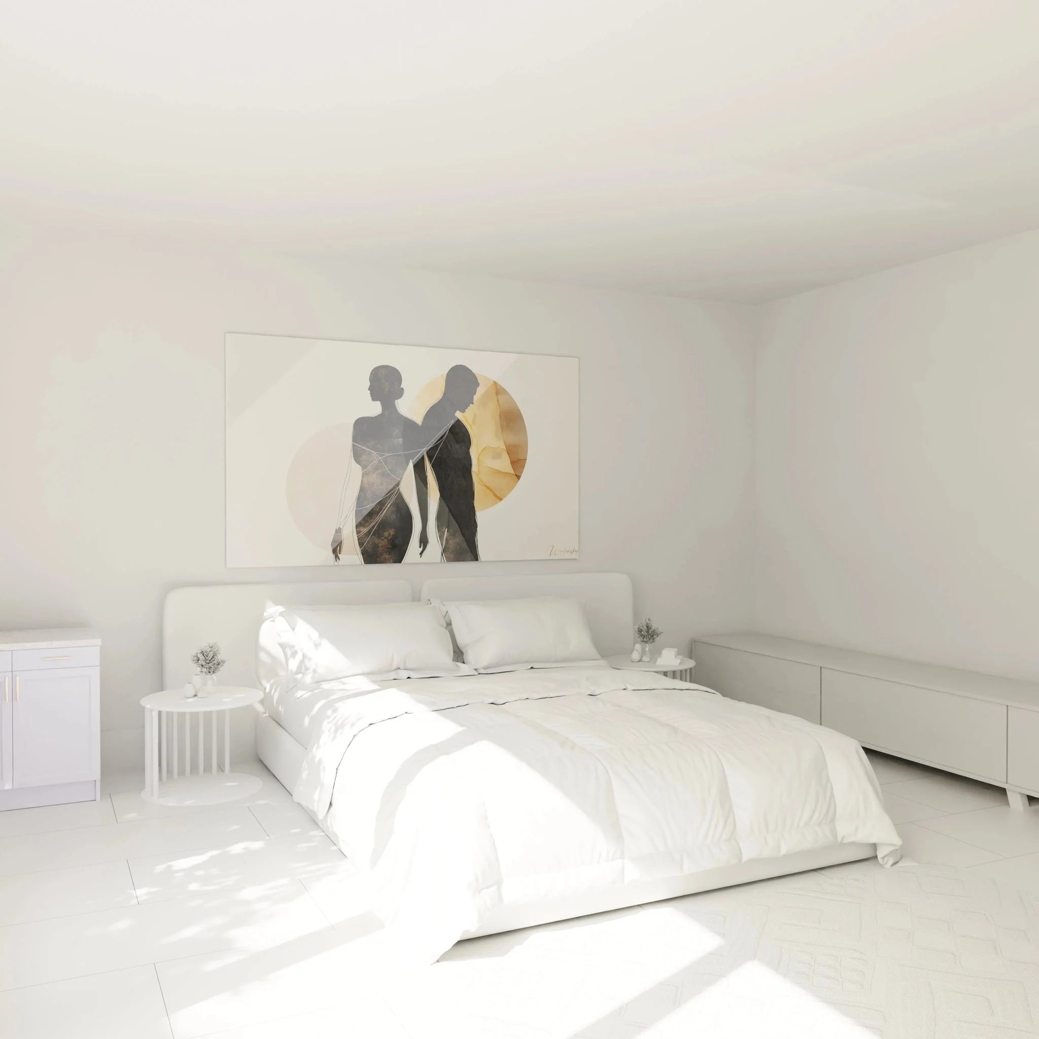 Wandbild Silhouetten in elegantem Schlafzimmer moderne Renaissance Dekoration Botticelli Stil