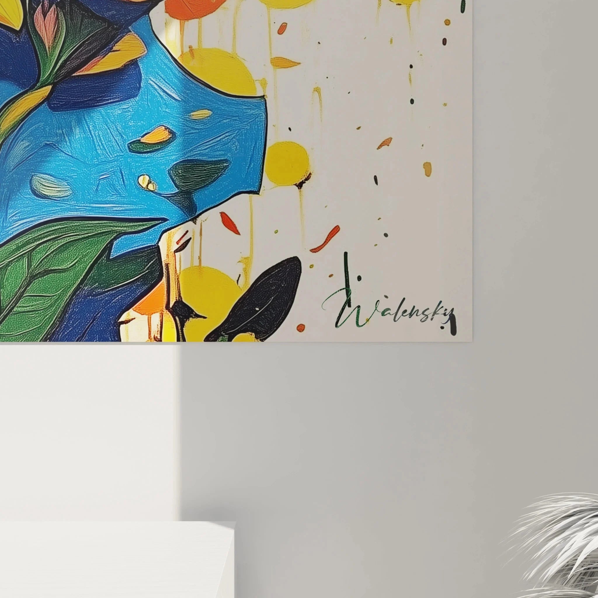 Gesamtansicht Wandbild Sonnenblume abstrakt - explosive Farbkomposition mit modernen Pinselstrichen und Farbverläufen