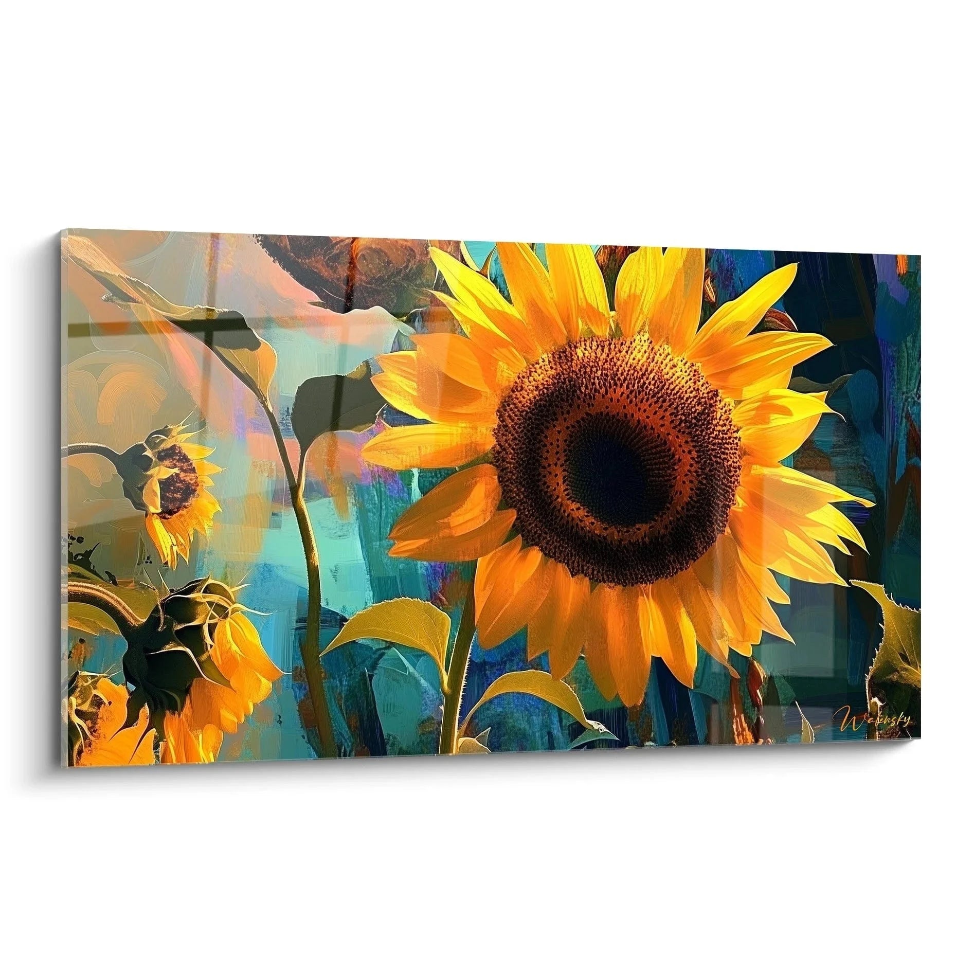 Wandbild Sonnenblume XXL mit strahlenden gelben Blütenblättern und dunklem Zentrum auf Leinwand