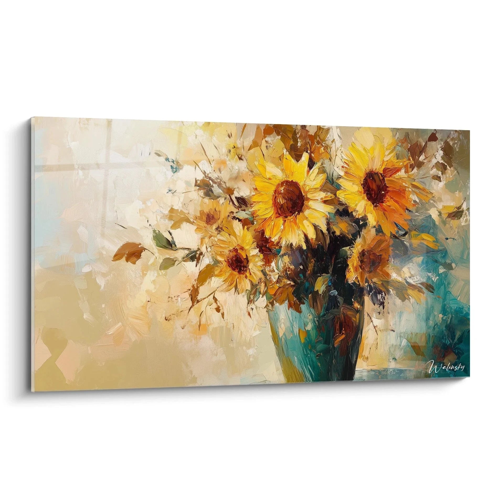 Wandbild Sonnenblumen impressionistisch gemalt im Van Gogh Stil mit warmen Gelbtönen