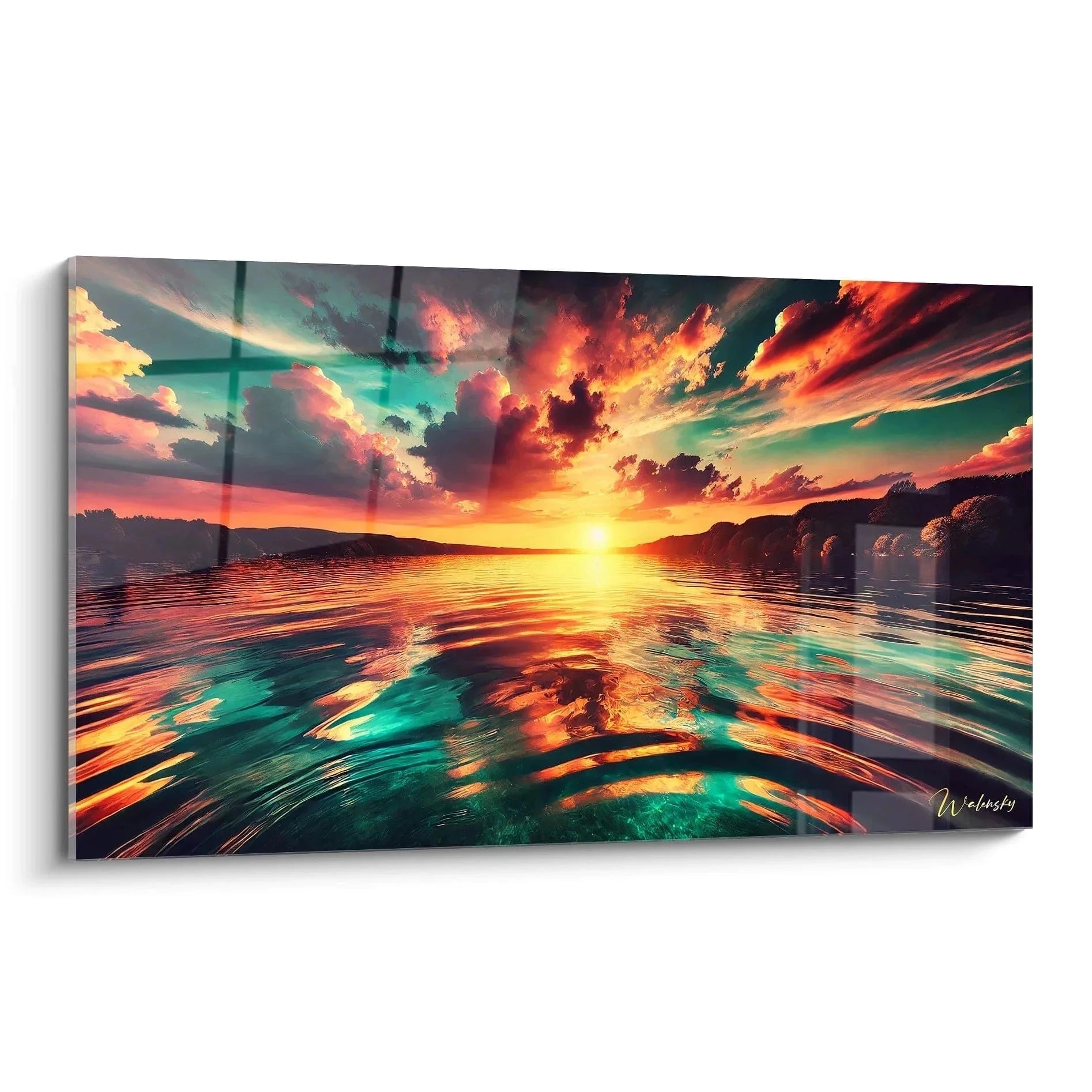 Wandbild Sonnenuntergang über Meer mit dramatischen Wolken und spektakulären Reflexionen im Wasser