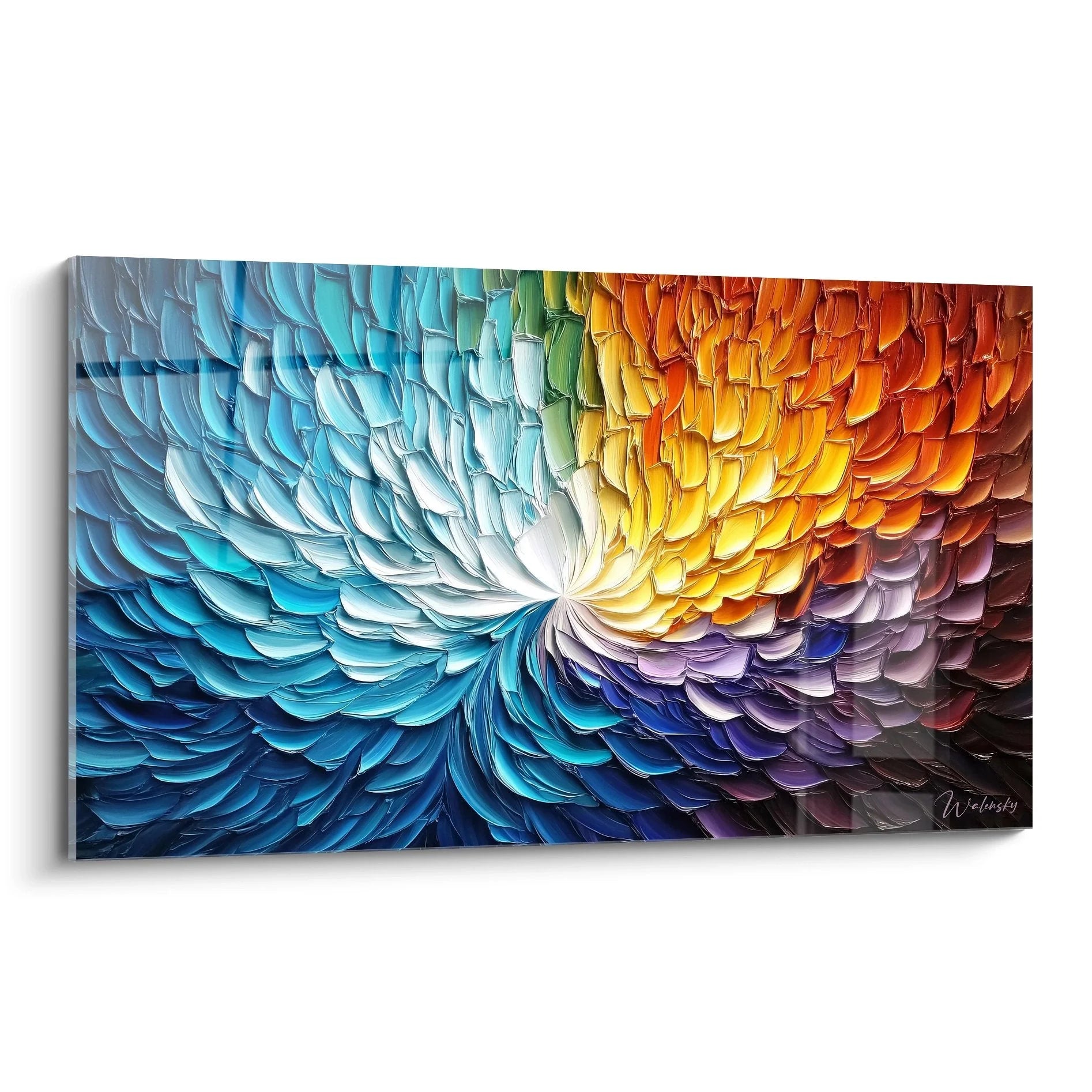 Wandbild Spirale mit Farbwirbel in Blau Orange Violett Malerei-Optik abstrakte Wandkunst moderne Dekoration