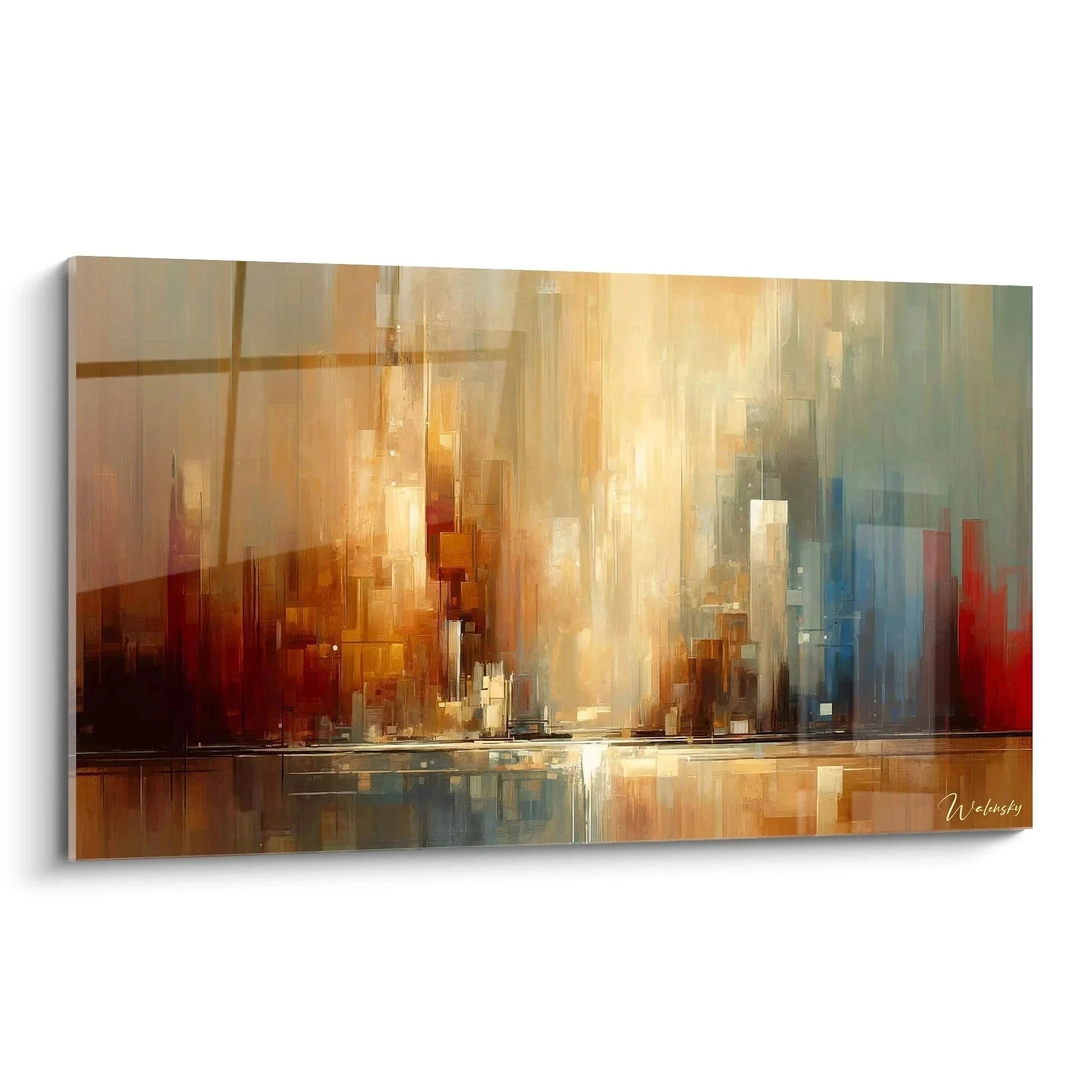 Wandbild abstrakte Stadtlandschaft Expressionismus goldene Farbtöne moderne Kunst XXL für Wohnzimmer