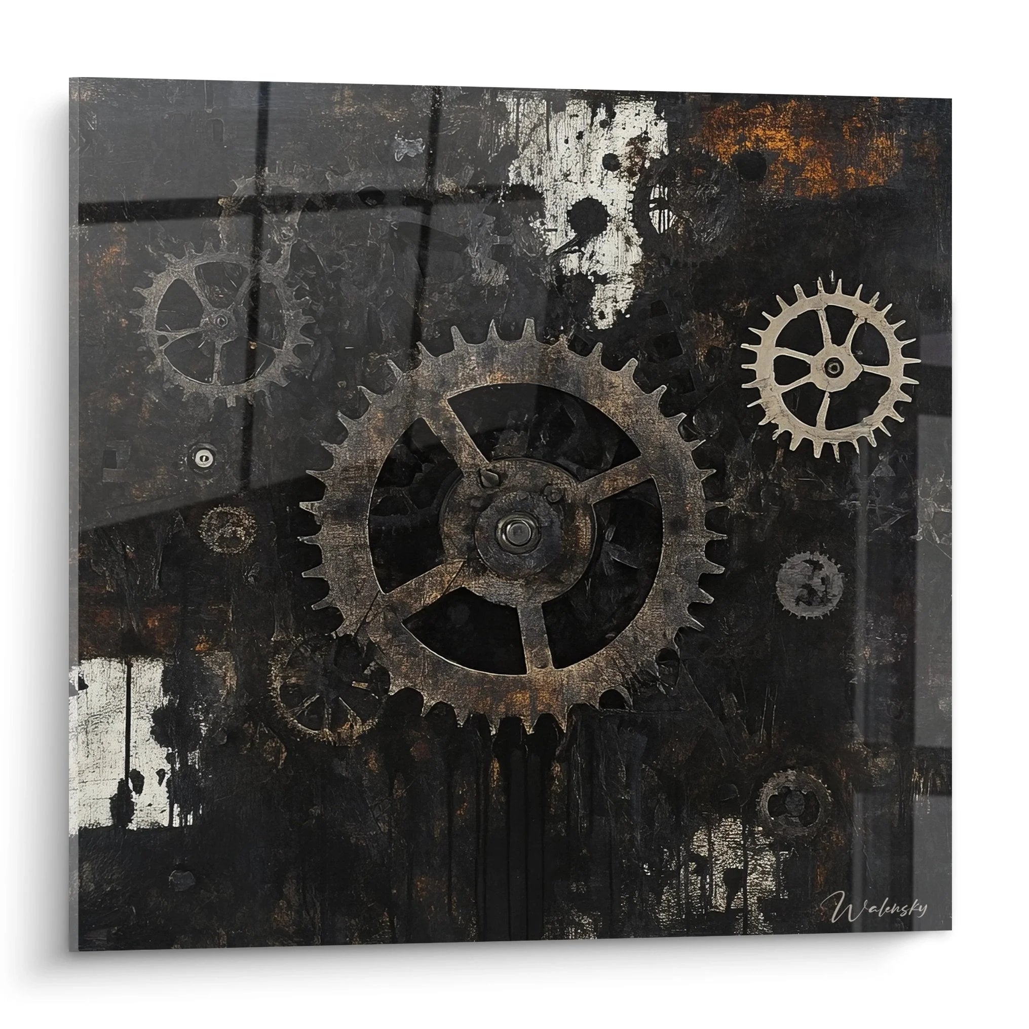 Wandbild Steampunk Zahnräder Industrial Design mit rostigen mechanischen Elementen und Vintage Maschinen Ästhetik