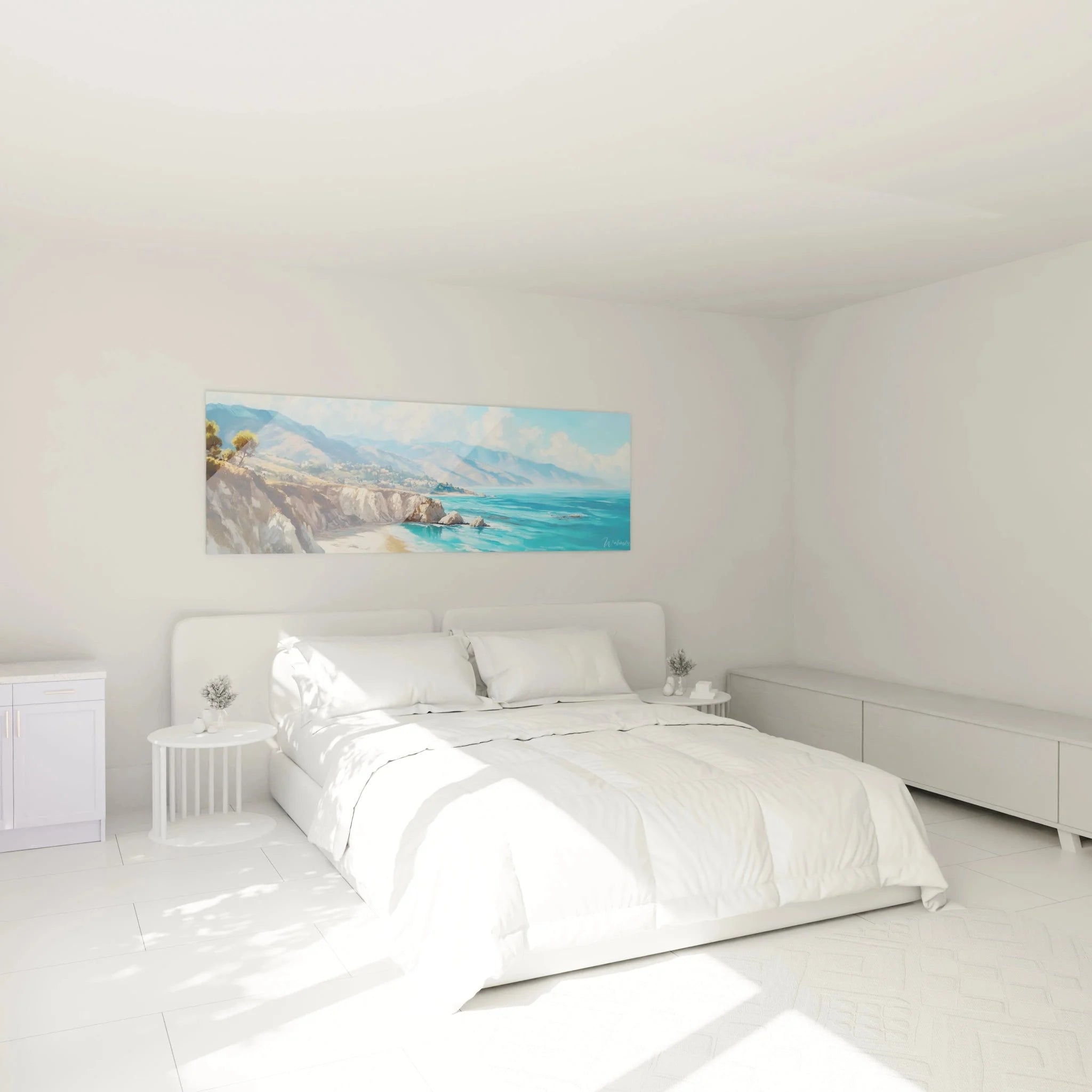 Wandbild Steilküste im Schlafzimmer Ambiente - Malibu Küstenlandschaft als beruhigende Wanddekoration