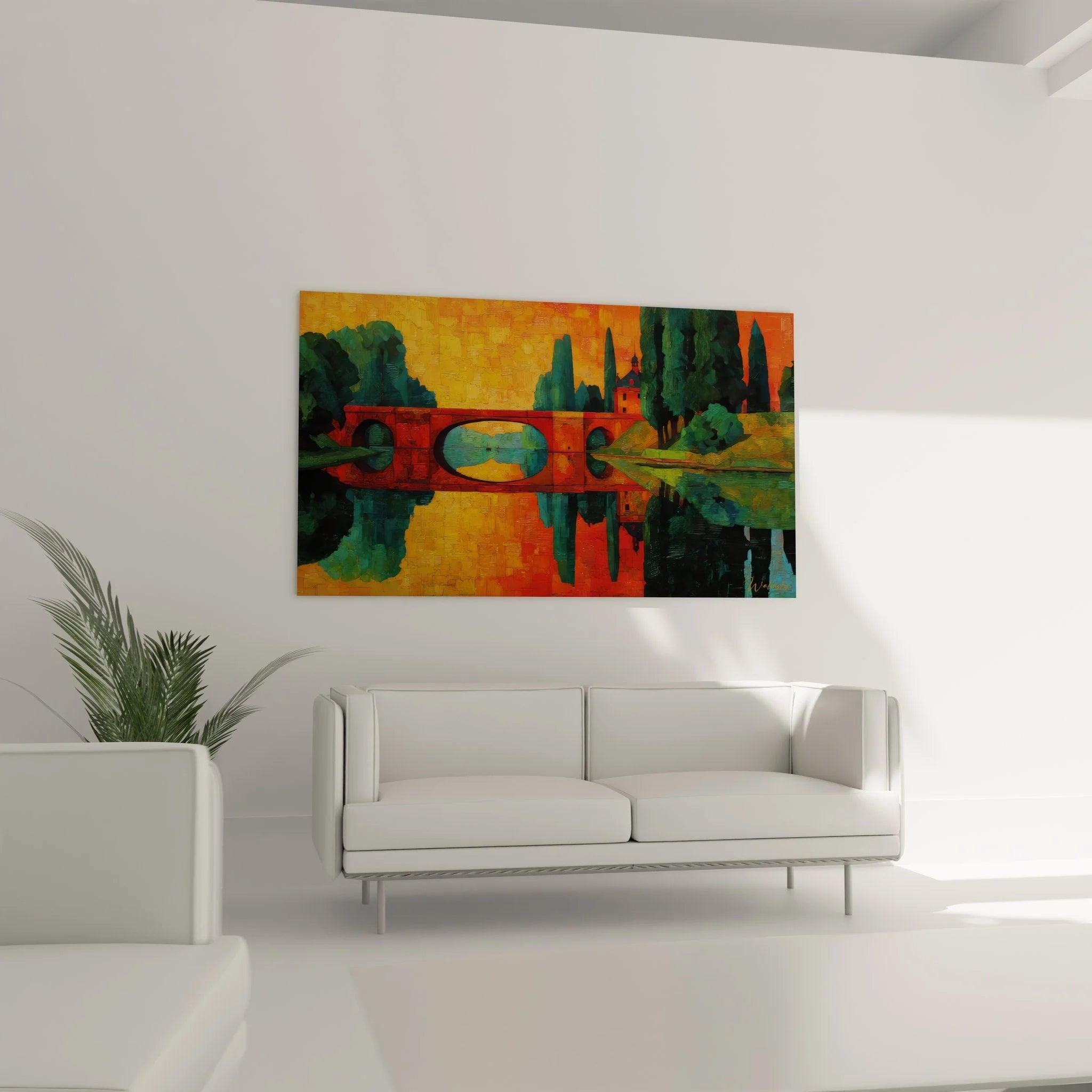 Nahaufnahme Details Wandbild Steinbrücke mediterran expressionistische Maltechnik Farben