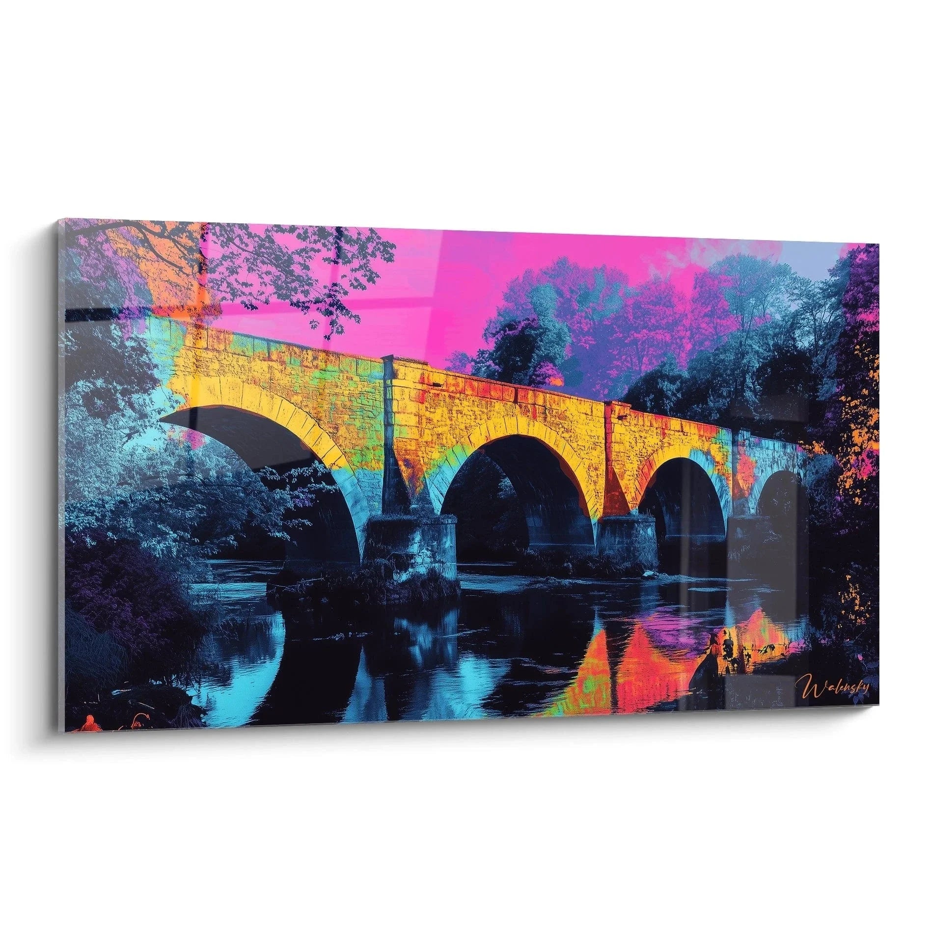 Wandbild Steinbrücke psychedelisch Jean-Baptiste Corot Edition farbintensiv Bogenbrücke Kunstdruck Leinwand