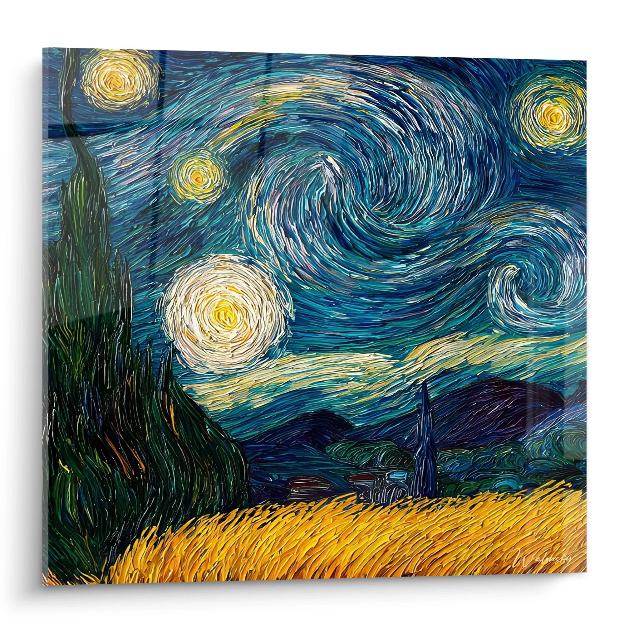 Wandbild Sternennacht Van Gogh Stil mit wirbelndem Himmel und Zypressen - Andere Landschaften Edition