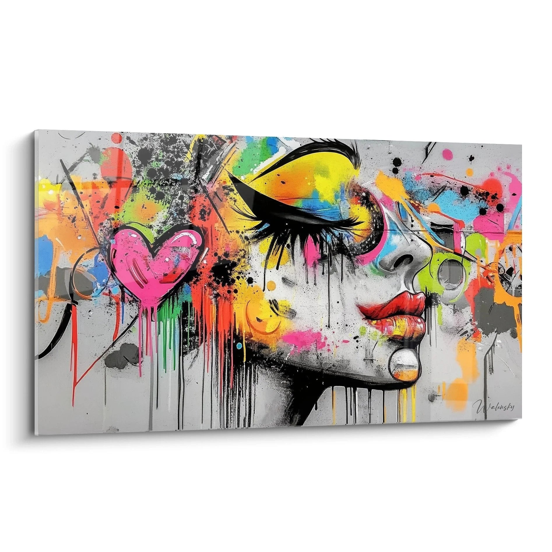 Wandbild Street Art Frau Portrait mit bunten Graffiti Elementen - Figurativ Abstrakte Kunst
