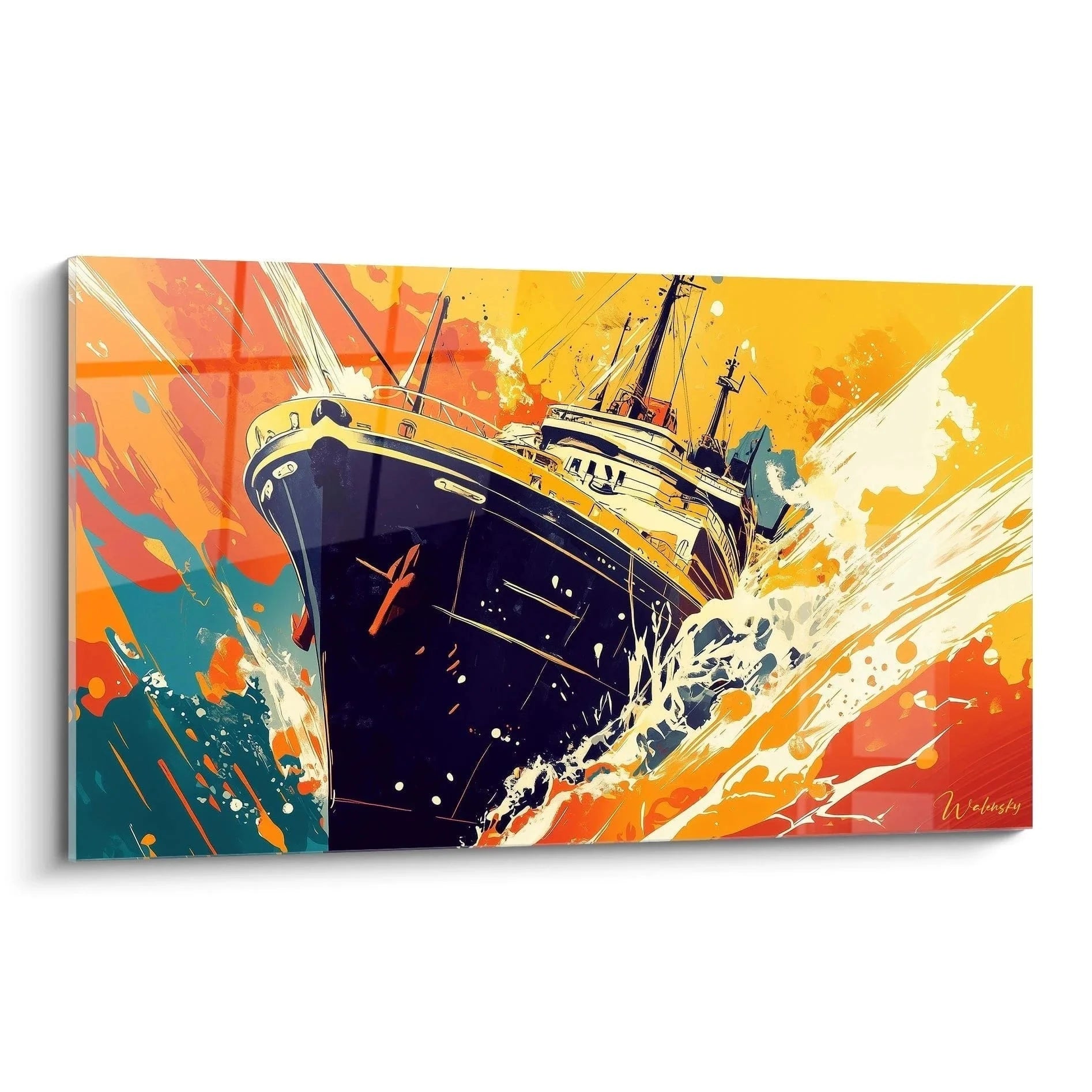 Wandbild Sturm auf dem Meer Turner Stil - dramatischer Segler im Unwetter mit leuchtenden Farben