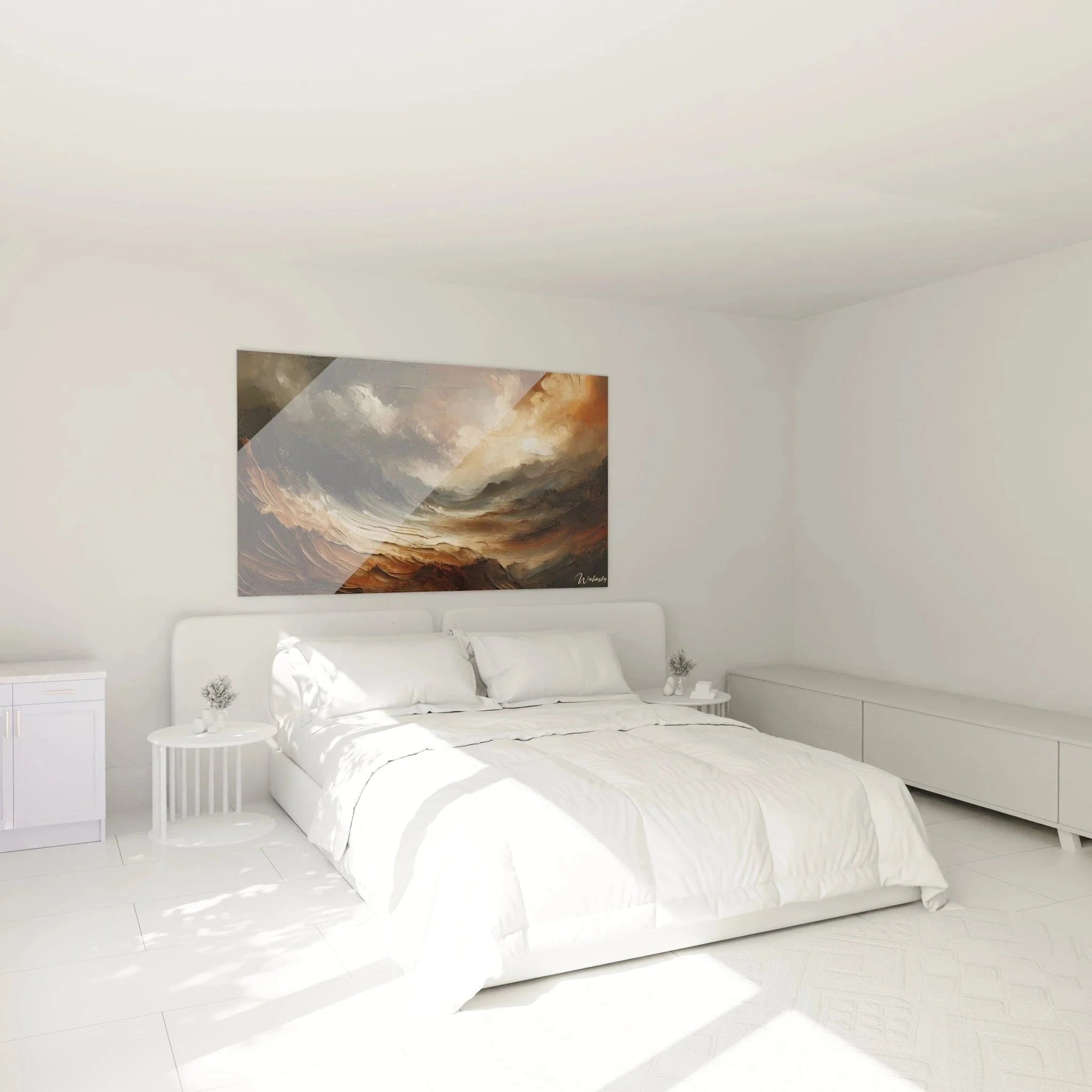 Wandbild Sturmwellen im Schlafzimmer - abstrakte Meereslandschaft als stilvolle Wanddekoration