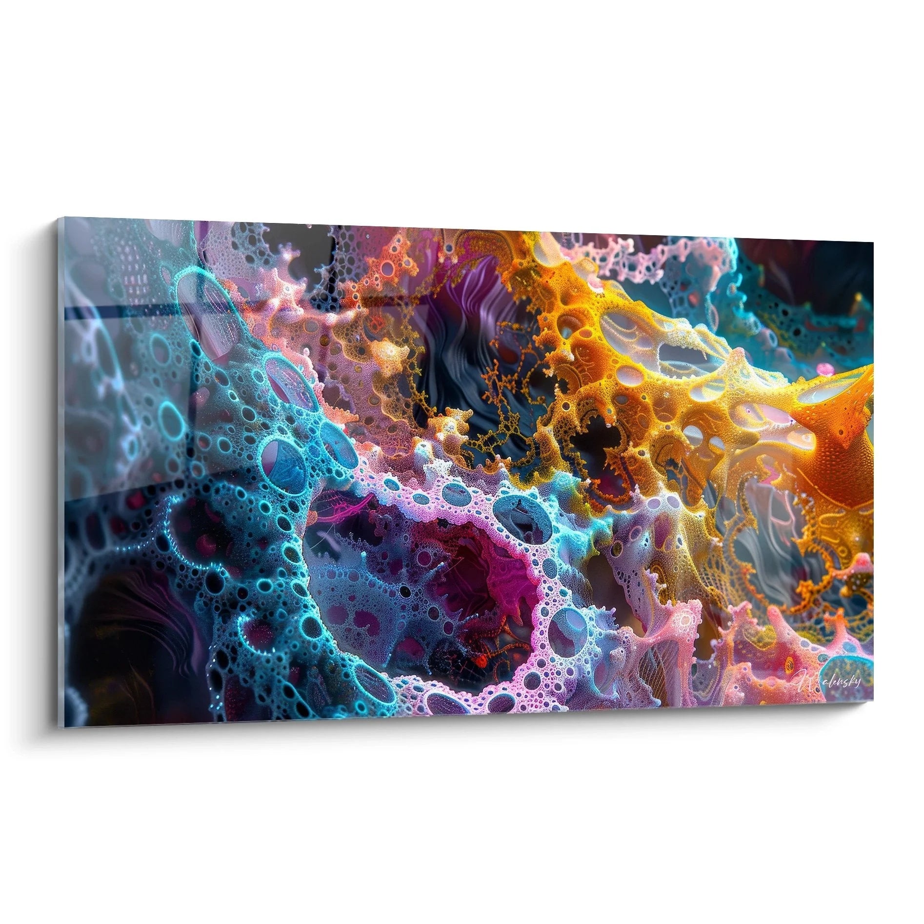 Wandbild Synapsen Aktivität mit bunten neuronalen Strukturen in Türkis Orange Violett Edition Neuronal